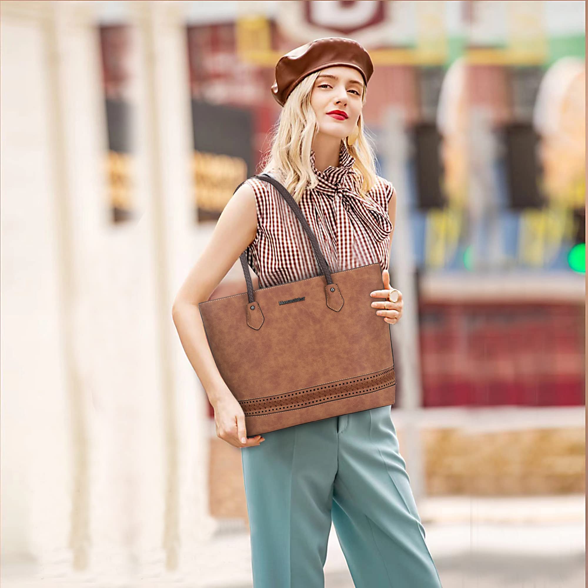 Montana West Womens Woven Tote Bag - Medium Size Purse with Concealed Carry Zipper Pocket - Perfect for Work, Travel & Everyday Use