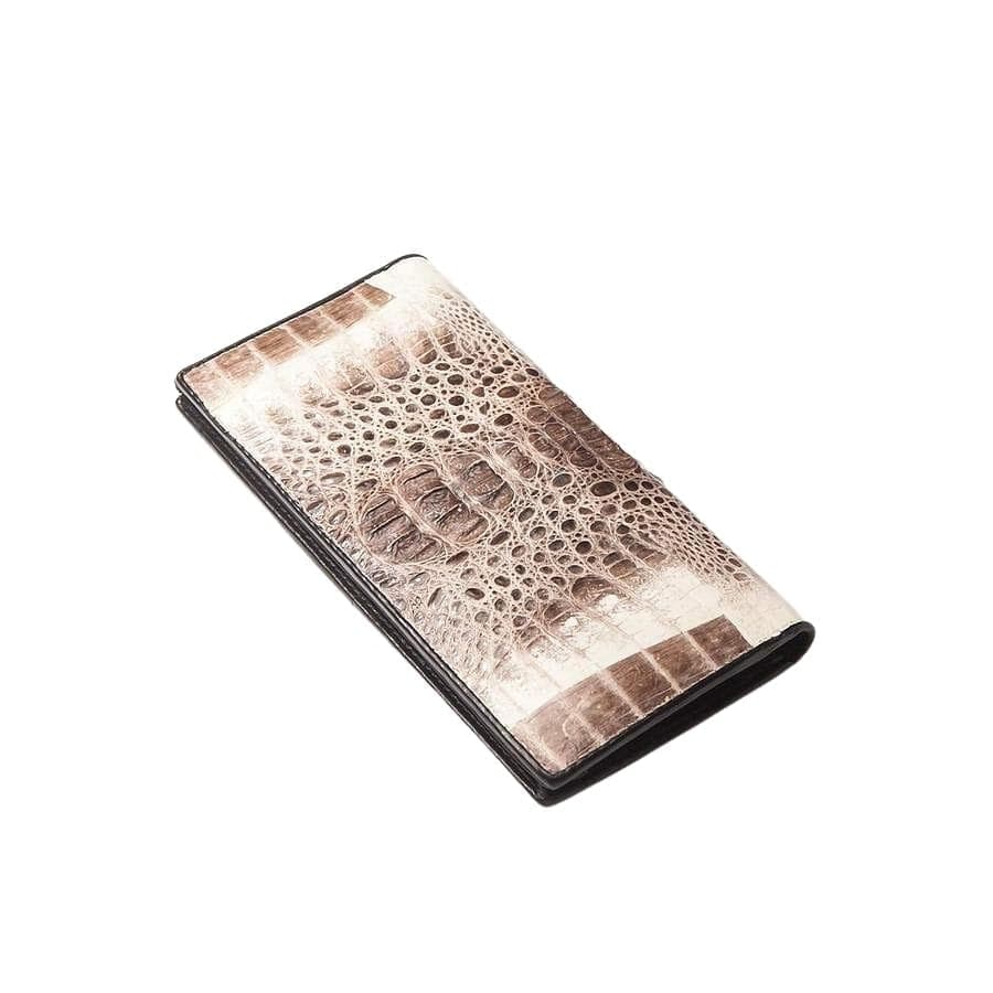 Premium Grey Two-Tone Crocodile Leather Long Wallet for Men - Luxury Bifold Wallet with RFID Protection - Perfect for Business, Travel & Everyday Use