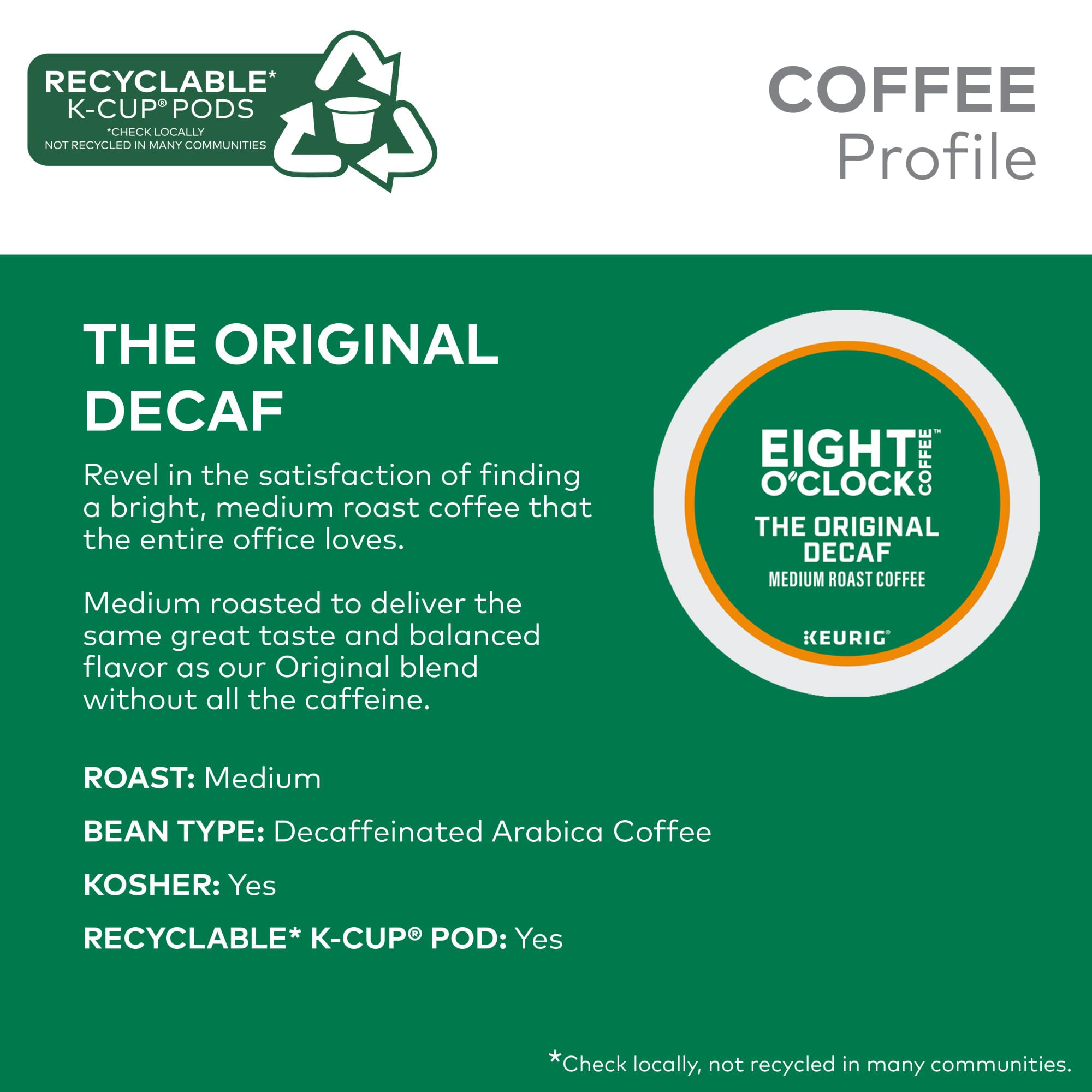Eight O'Clock Coffee The Original Decaf K-Cup Pods - Medium Roast, 72 Count (6 Packs of 12) | Single-Serve Coffee for Keurig Brewers | Perfect for Home, Office & Morning Routine