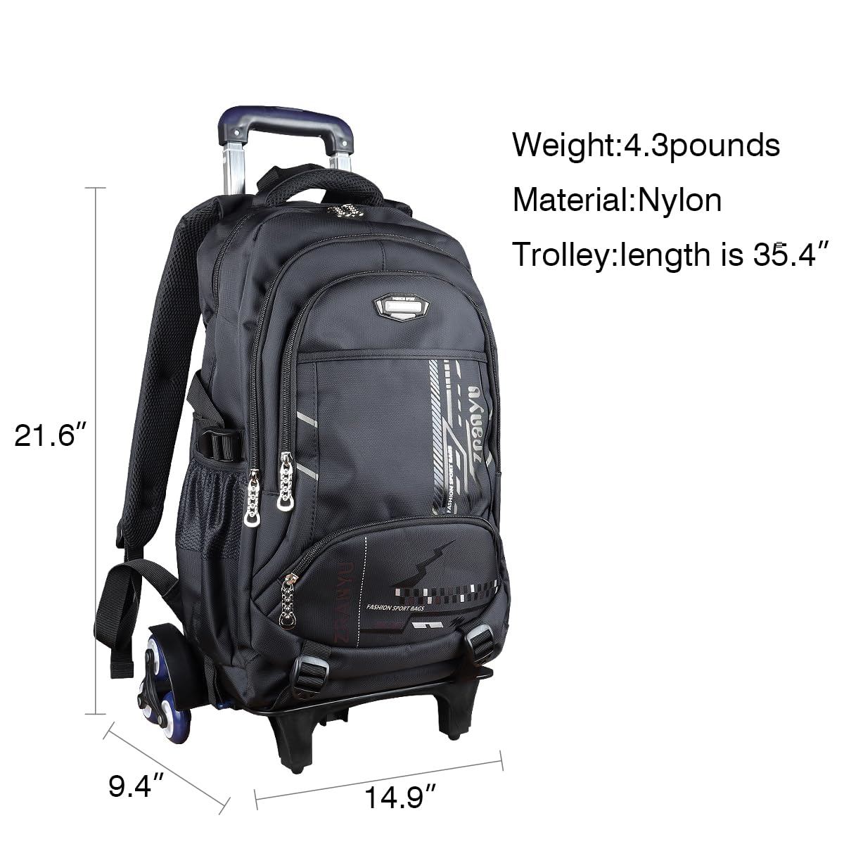 Rolling Backpack with Wheels - Durable Trolley School Bag for Boys & Girls (Black) | Perfect for Travel, School & Daily Commute