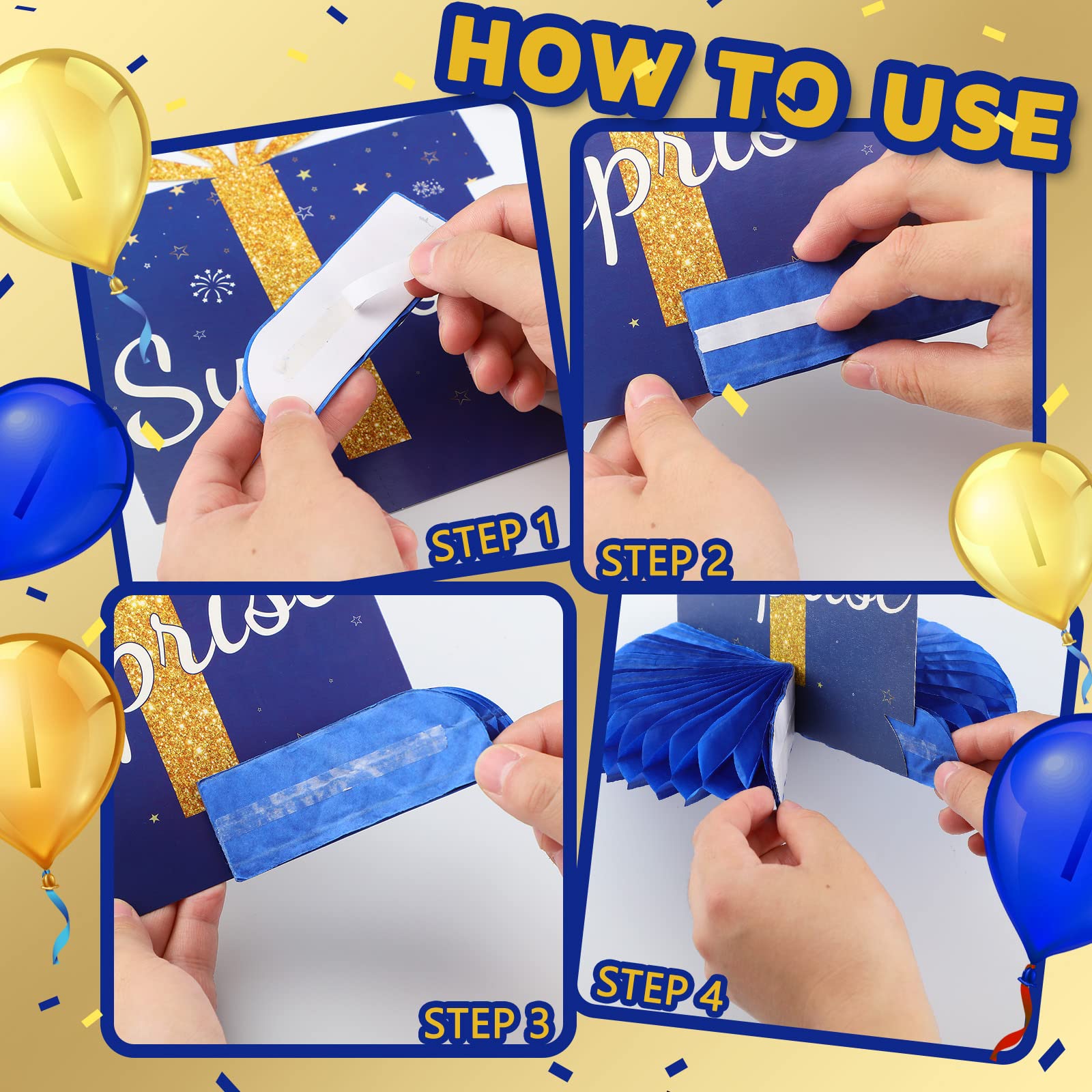 8-Piece 50th Birthday Party Decor Set - Glitter Blue & Gold Honeycomb Centerpieces for Tables - Golden Anniversary Decorations for Men & Women - Perfect for Milestone Celebrations, Retirement Parties & Anniversary Events