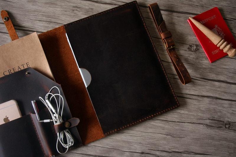 Premium Custom Leather HP Laptop Sleeve Case - Dark Brown | Protective Cover for HP Laptops | Perfect for Office, Travel & Business Use