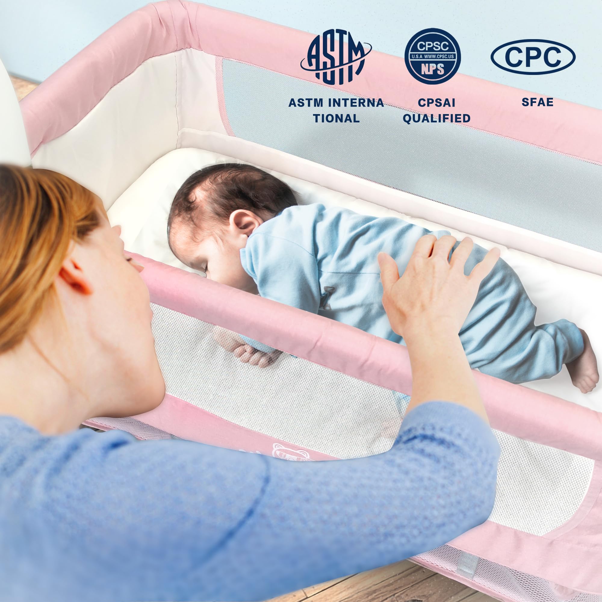Napfox Portable Baby Bassinet - Adjustable Bedside Sleeper with Mosquito Net, Storage Bag & Lockable Wheels | Foldable Infant Bed for Newborns | Nursery, Travel & Co-Sleeping Solution (Pink)