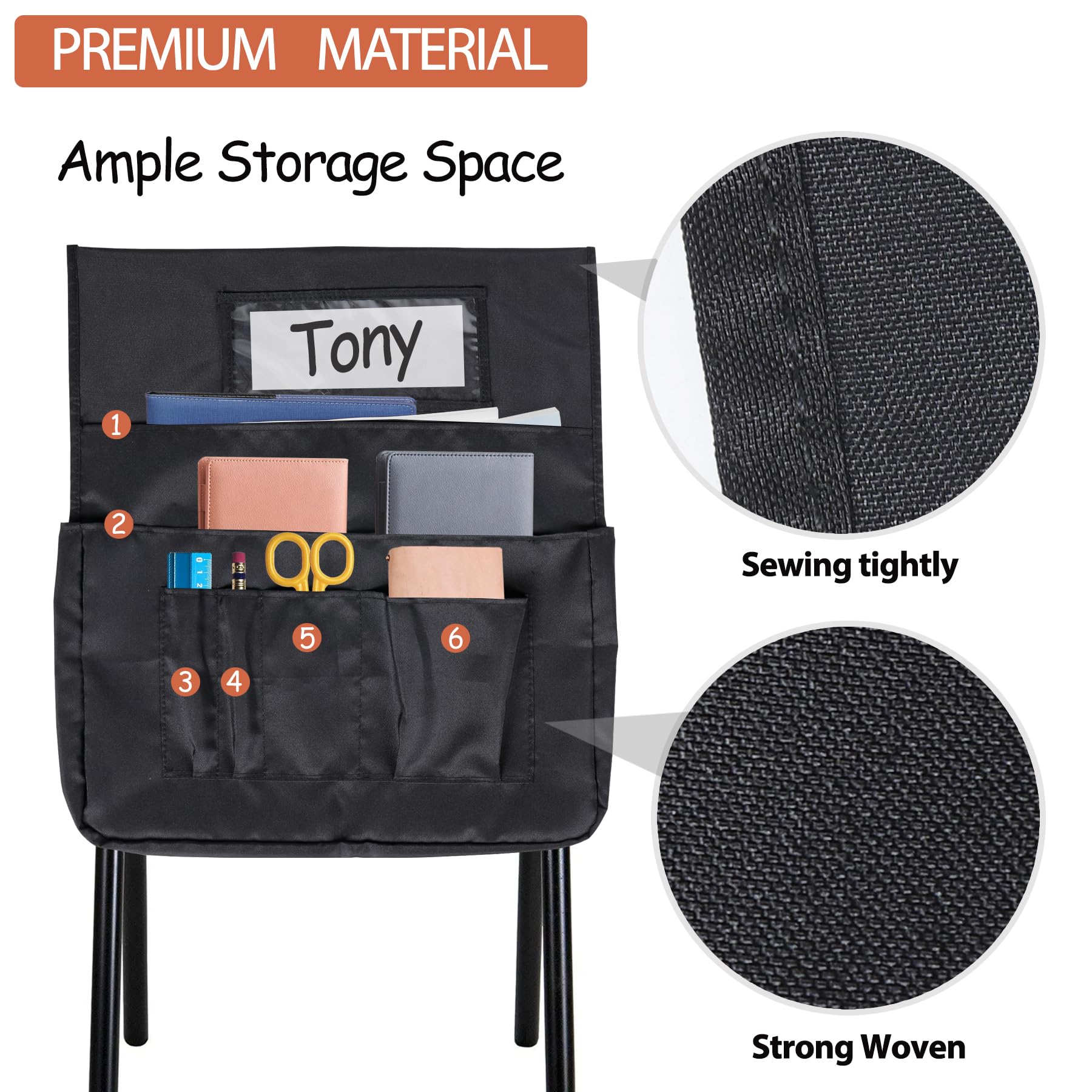 12 Pack Chair Pockets for Classroom - 17 x 18 Inch Chair Back Organizer with Name Slot, Kids School Supplies Storage - Perfect for Books, Papers, and Supplies in Preschool & Elementary Classrooms