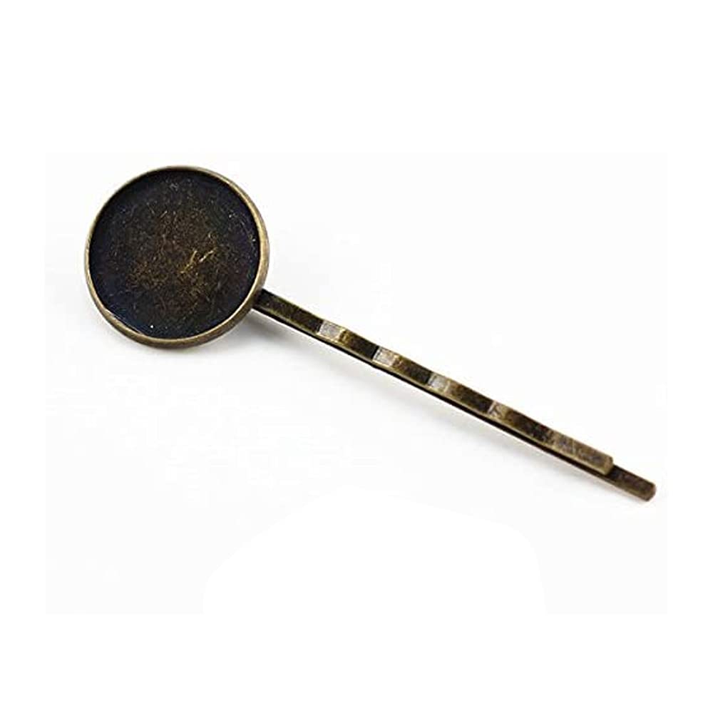 Antique Bronze 20mm Round Filigree Bobby Pins with Cabochon Setting - 50pcs Hair Clips for Jewelry Making, Bridal Hair Accessories, DIY Crafts, and Vintage Hairstyles - Bulk Hairpin Findings (BP54)