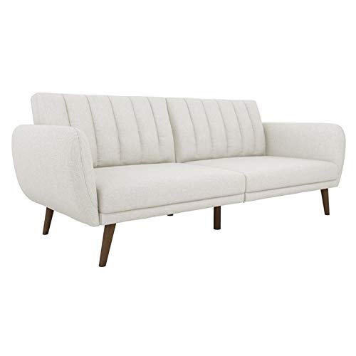Novogratz Brittany Sofa Futon - Modern Convertible Sleeper with Premium Upholstery & Solid Wood Legs - Gray Linen Fabric - Perfect for Small Spaces, Apartments & Guest Rooms