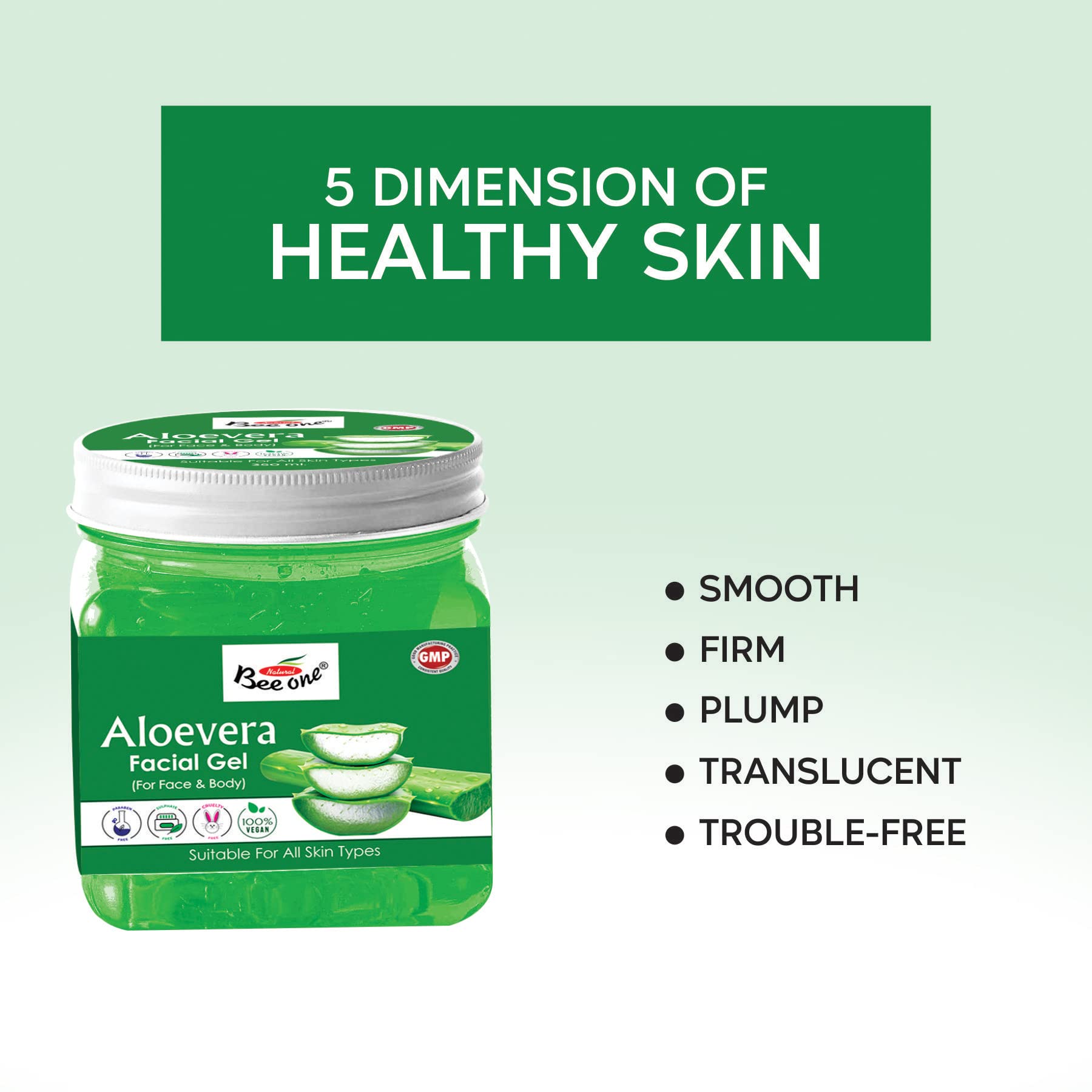 BEE ONE Aloe Vera Facial Gel 350ml - Soothing & Hydrating Gel for Face, Skin Care & Sunburn Relief - Perfect for Daily Moisturizing & After Sun Care
