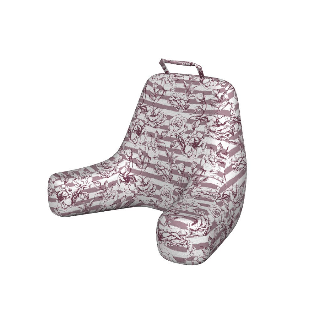 Ambesonne Floral Bedrest Pillow with Back Pocket - Large Reading & Gaming Pillow for Dorm Room, Wild Peonies & Grunge Stripes Design, Grey Pink Warm Taupe - Perfect for Relaxing, Reading, Gaming & Bedroom Decor