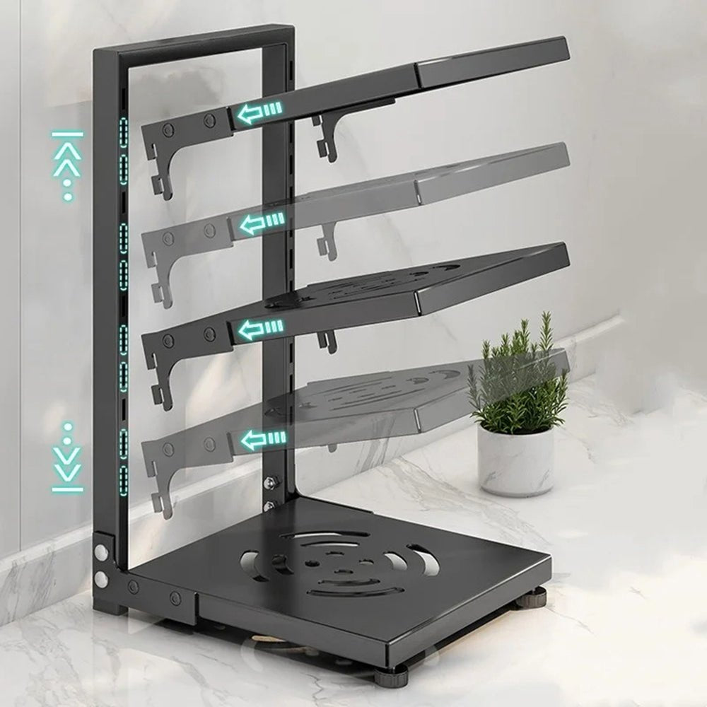 3-Tier Pots and Pans Organizer - Space Saving Kitchen Storage Rack for Cabinets & Countertops - Milo Cookware Organizer for Pots, Lids & Utensils - Perfect for Small Kitchens & Pantry Organization