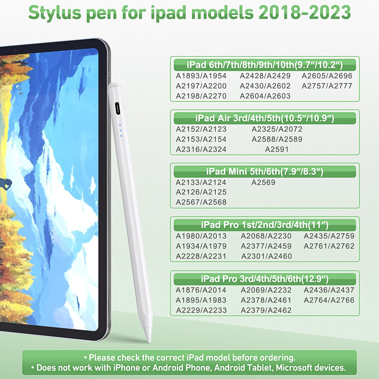 Premium Magnetic Stylus Pen for iPad (2018-2023 Models) - Apple Pencil Alternative with Tilt Sensor & Palm Rejection - Compatible with iPad 6-10, iPad Mini 5/6, iPad Air 3-5, iPad Pro 11