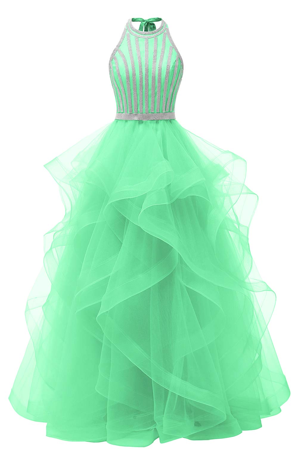 XIA Women's Prom Dresses 2024 - Elegant Tiered Tulle Crystal Halter Quinceanera Gowns for Formal Evening Party, Cocktail & Ball - Perfect for Prom Night, Homecoming, Wedding Guest & Special Occasions