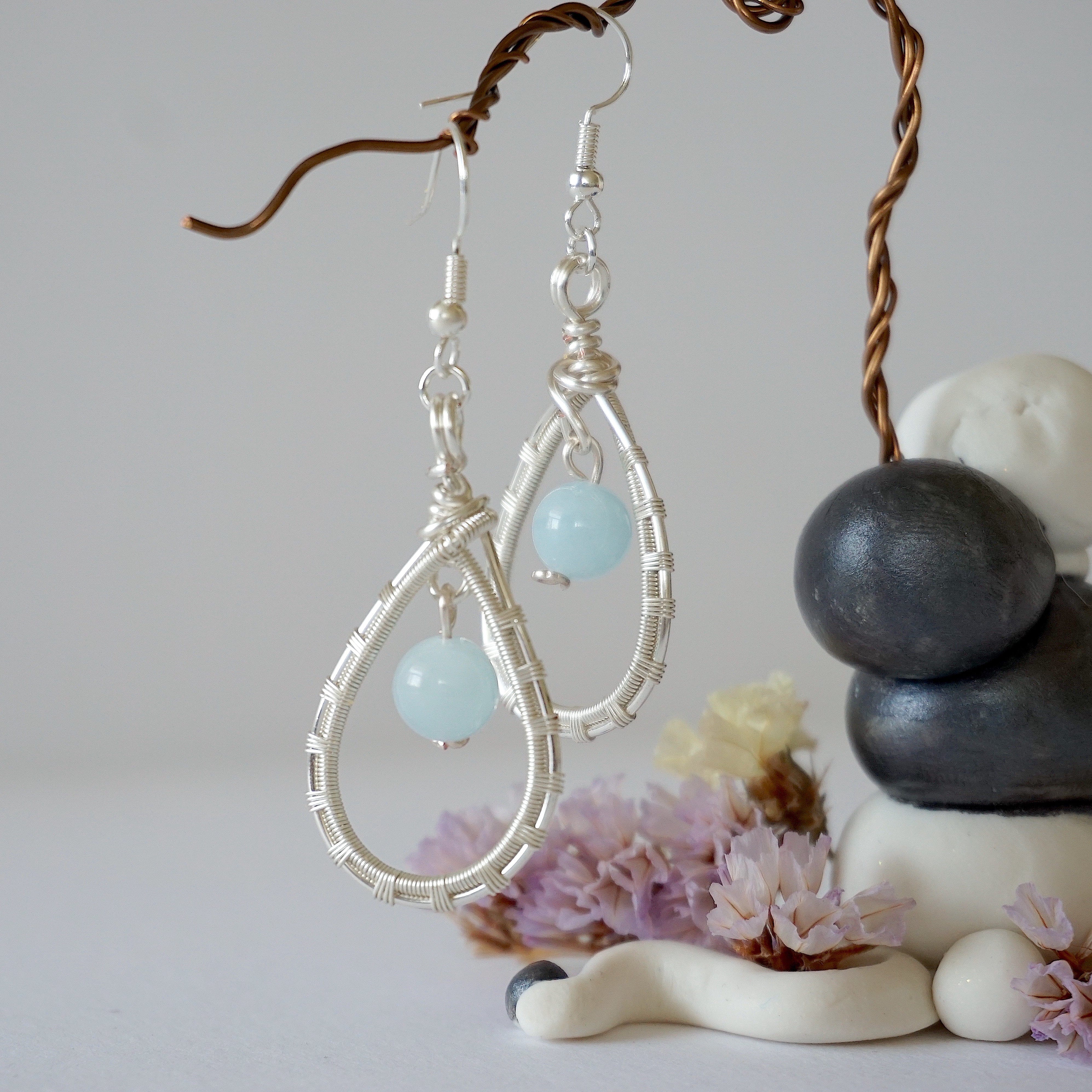 Elegant Aquamarine Round Wire Earrings - Silver Plated for Women | Perfect for Parties, Weddings & Everyday Wear