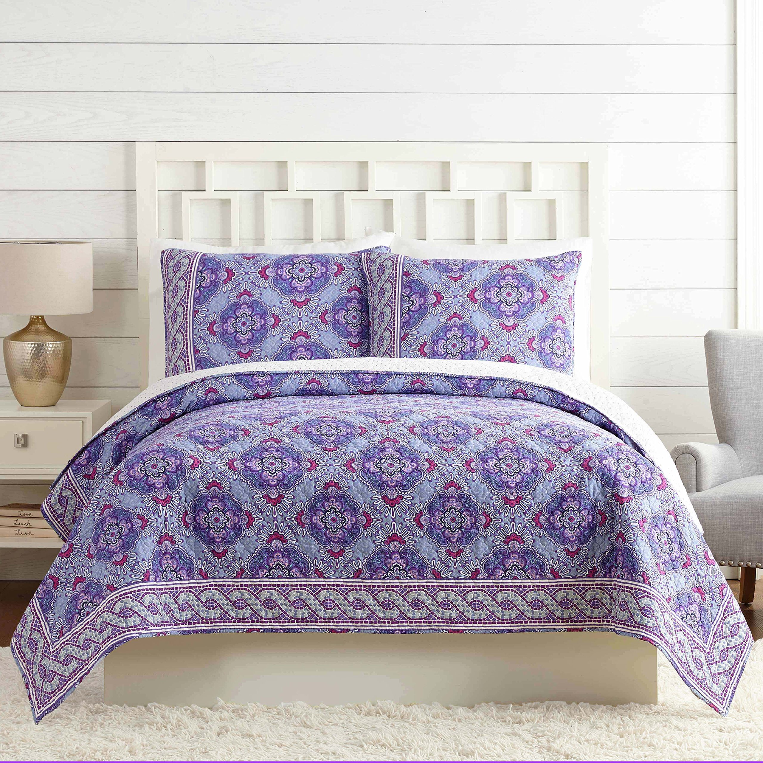 Vera Bradley Purple Passion Quilt - Full/Queen Size Bedspread | Floral Pattern Luxury Quilted Bed Cover | Perfect for Master Bedroom, Guest Room & Dorm Decor