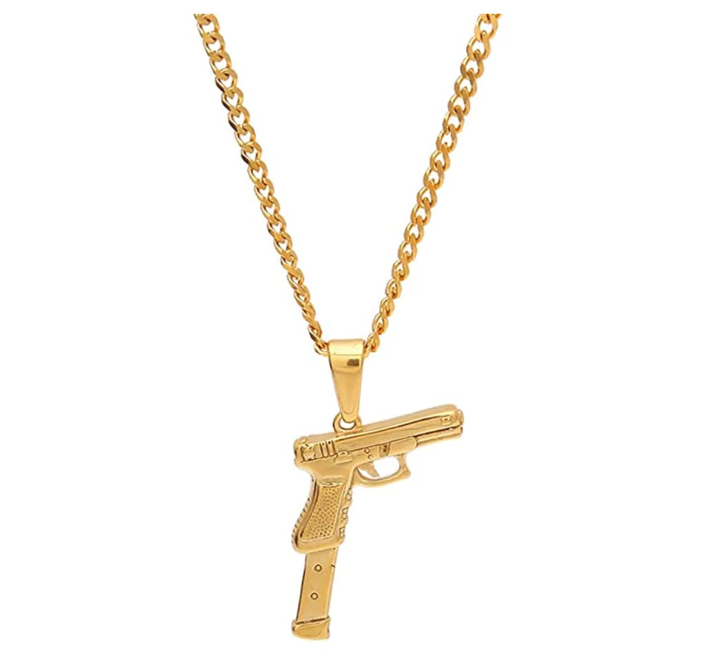 18K Gold Plated 316L Stainless Steel Vintage Gun Necklace Pendant with Rope Chain - Unique Boyfriend/Girlfriend Gift for Him/Her - Perfect for Anniversary, Birthday, Valentine's Day & Everyday Fashion Accessory