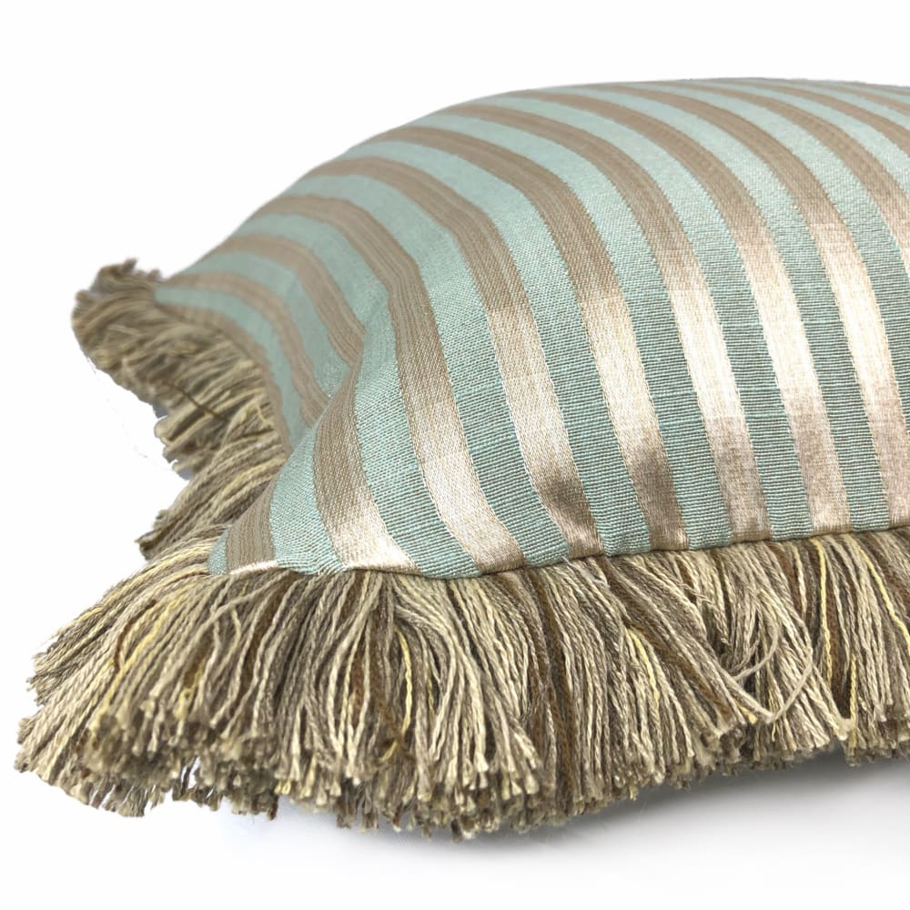 Whitfield Sage Green & Bronze Stripe Pillow Cover with Brush Fringe Trim - Decorative Throw Pillow Case for Sofa, Bed, Couch - Boho Home Decor Accent for Living Room, Bedroom