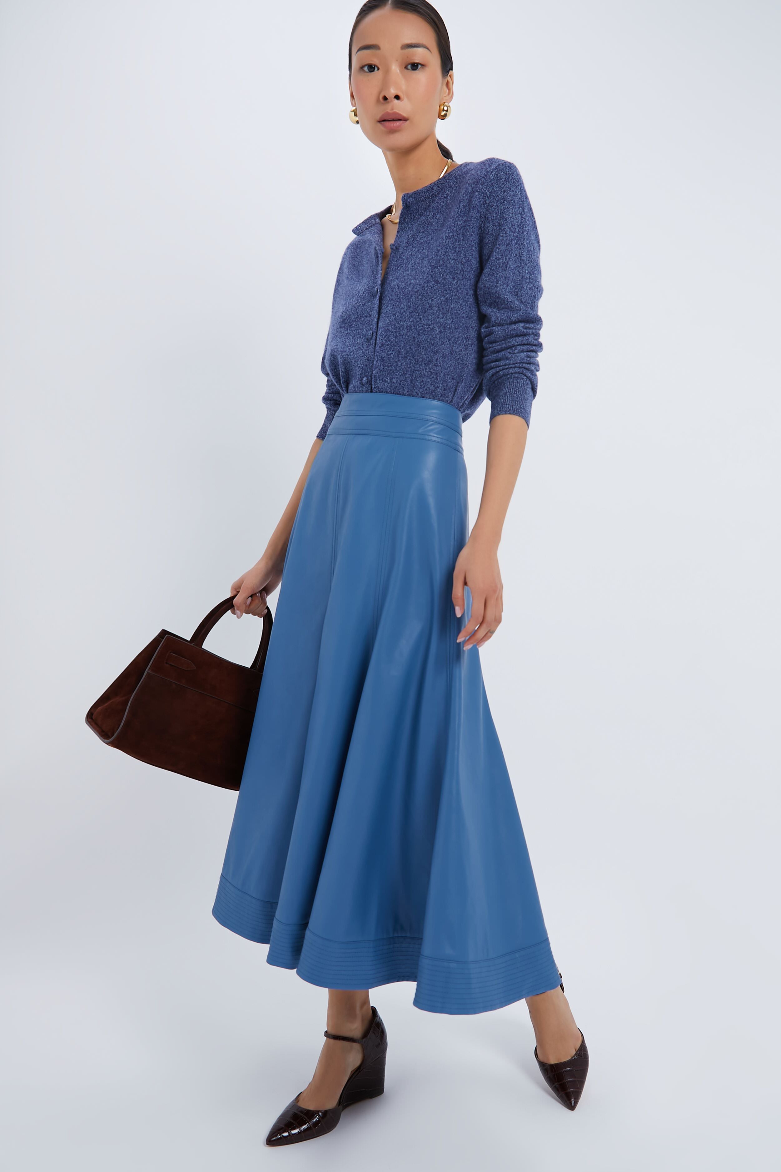 Blue Leather Brynn Skirt - Women's High Waist Faux Leather Mini Skirt | Perfect for Night Out, Party & Casual Wear
