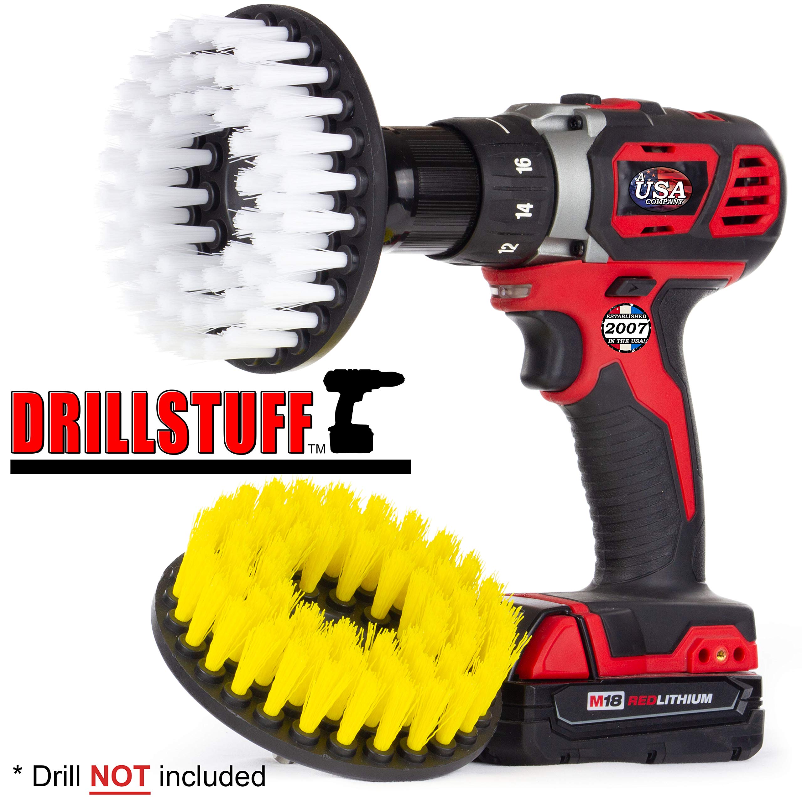 Best Drill Brush Cleaning Kit for Bathroom & Shower - Glass Cleaner, Hard Water Stain Remover & Grout Cleaner - Perfect for Shower Doors, Bathtubs, Sinks & Flooring - Includes Bath Mat & Carpet Accessories - Multi-Surface Spin Brush for Leather, Tiles & More