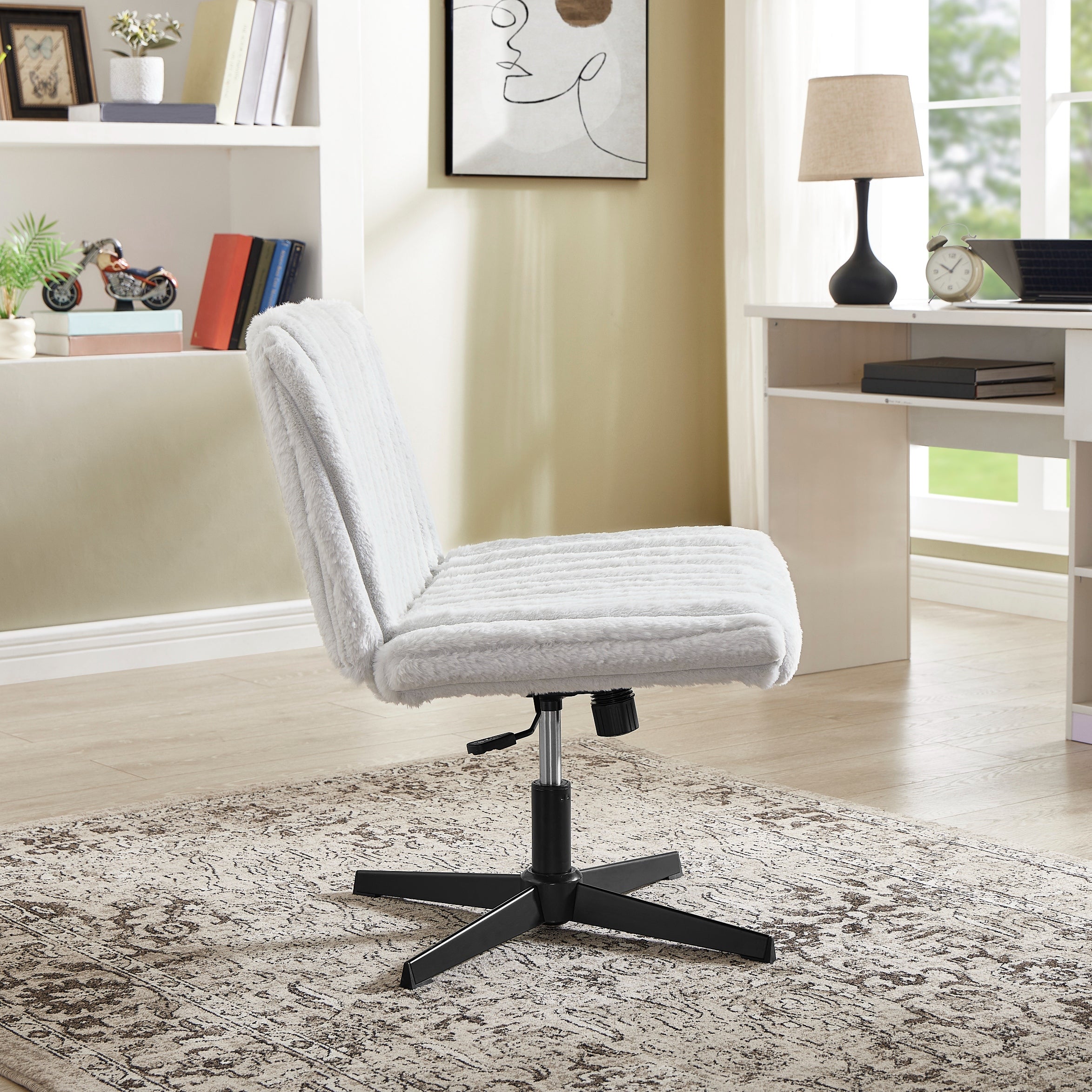 Roundhill Blynn Adjustable Swivel Criss Cross Chair - Wide Seat Ergonomic Office Chair with Lumbar Support, Vanity Makeup Chair for Home & Office Workspace, Study Desk, Dressing Table and Beauty Salon