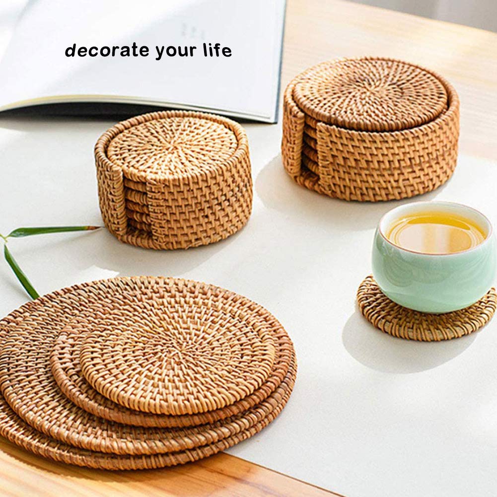 Boshiho Rattan Coasters Set of 6 - Insulated Hot Pads for Kitchen & Office