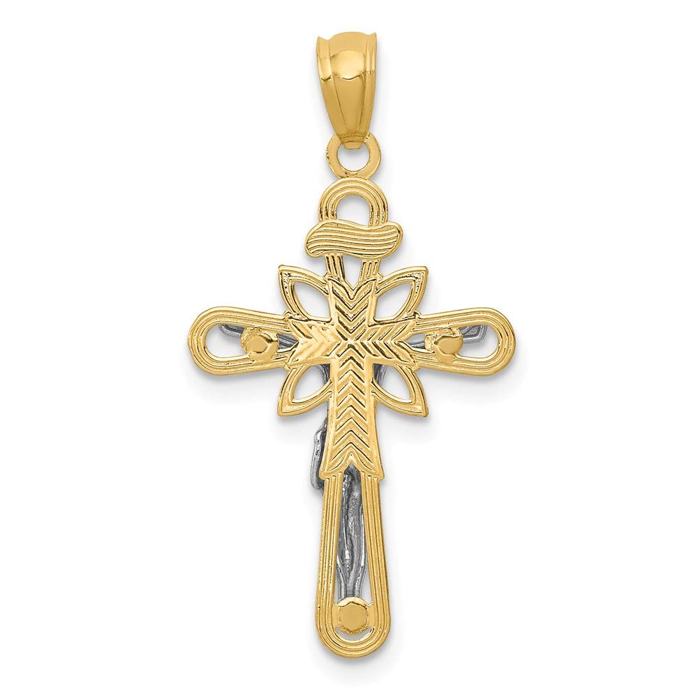 14K Yellow Gold Rhodium Plated Small Passion Crucifix Pendant - Elegant Religious Jewelry for Daily Wear, Gifts & Special Occasions