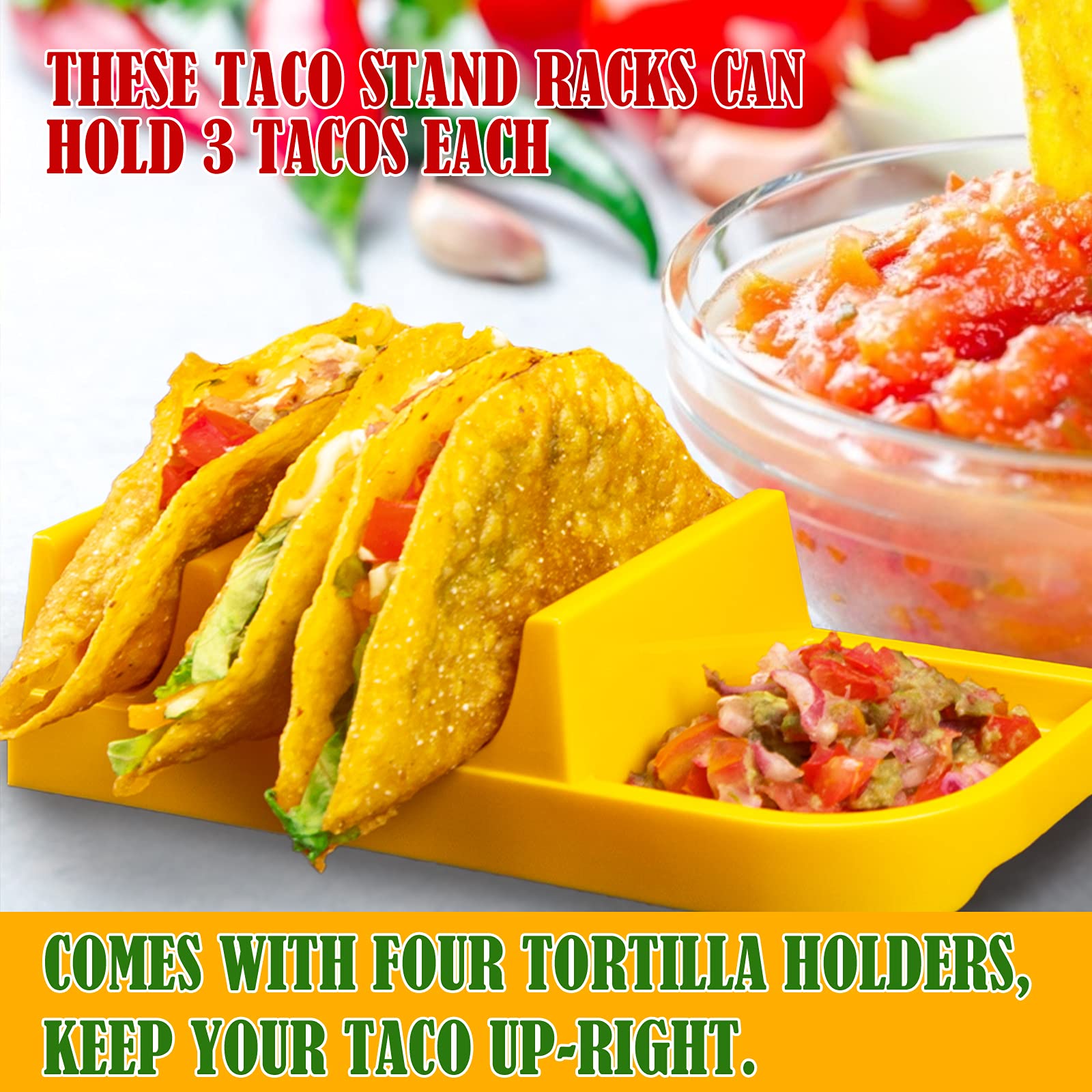 Taco Holder Stand Set - 4 Pack Stackable Taco Holders for Nachos & Tortillas | Perfect for Taco Tuesday Parties & Family Taco Nights | Durable Taco Bar Serving Platter for Entertaining & Gatherings