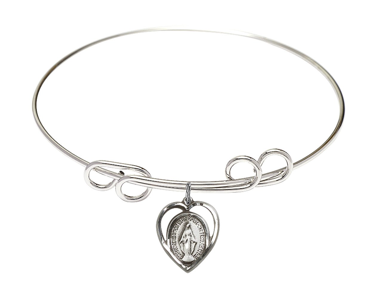 Sterling Silver Round Double Loop Bangle Bracelet with Miraculous Medal - Elegant Religious Jewelry for Women, Perfect for Church, Gifts & Everyday Wear