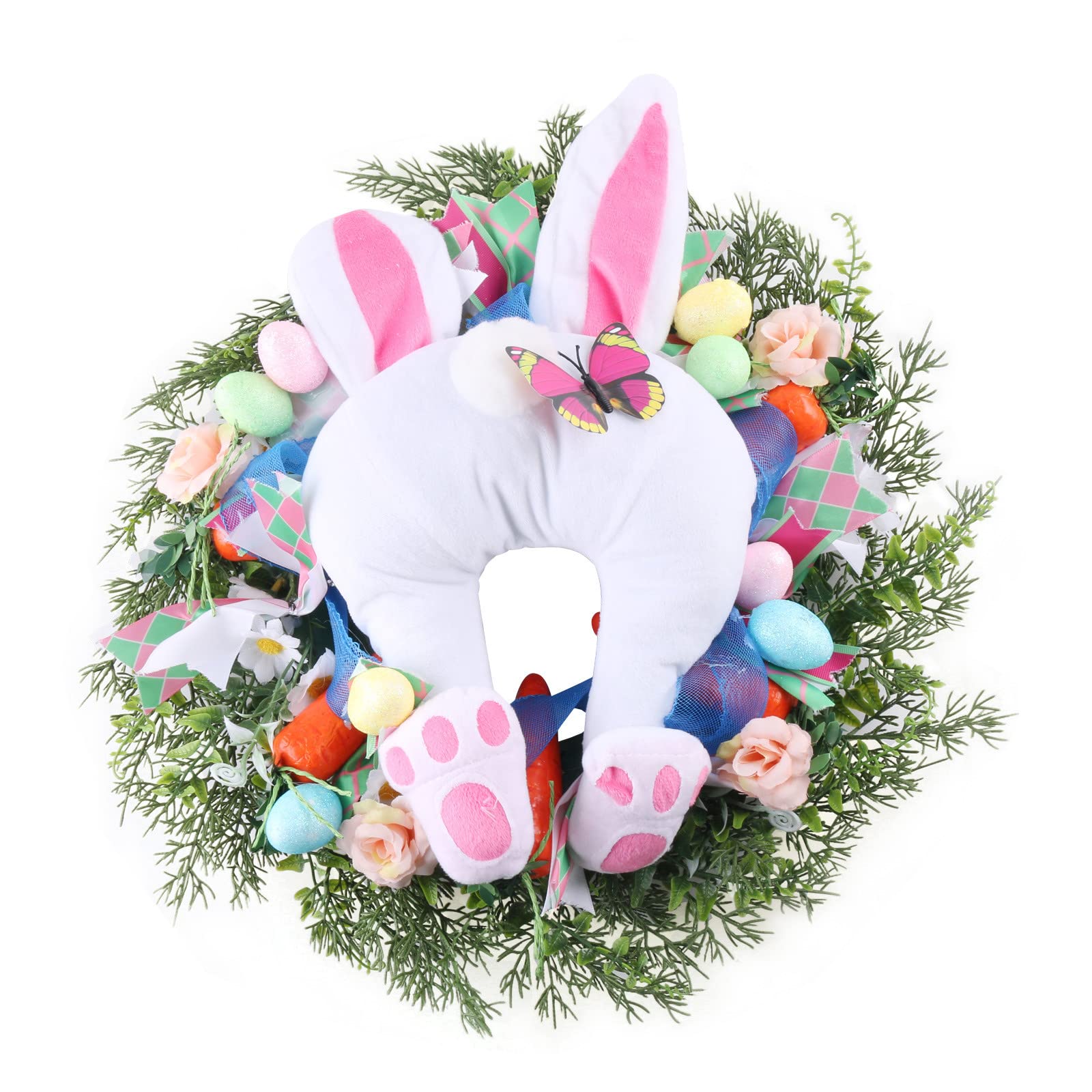 Easter Bunny Wreath - Bunny Butt and Ears Door Hanging Decor for Spring, Indoor Outdoor Welcome Ornament, Rabbit Shape Garland Wall Decor - Perfect for Easter Home Decor, Front Door Welcome Sign, Spring Party Decoration