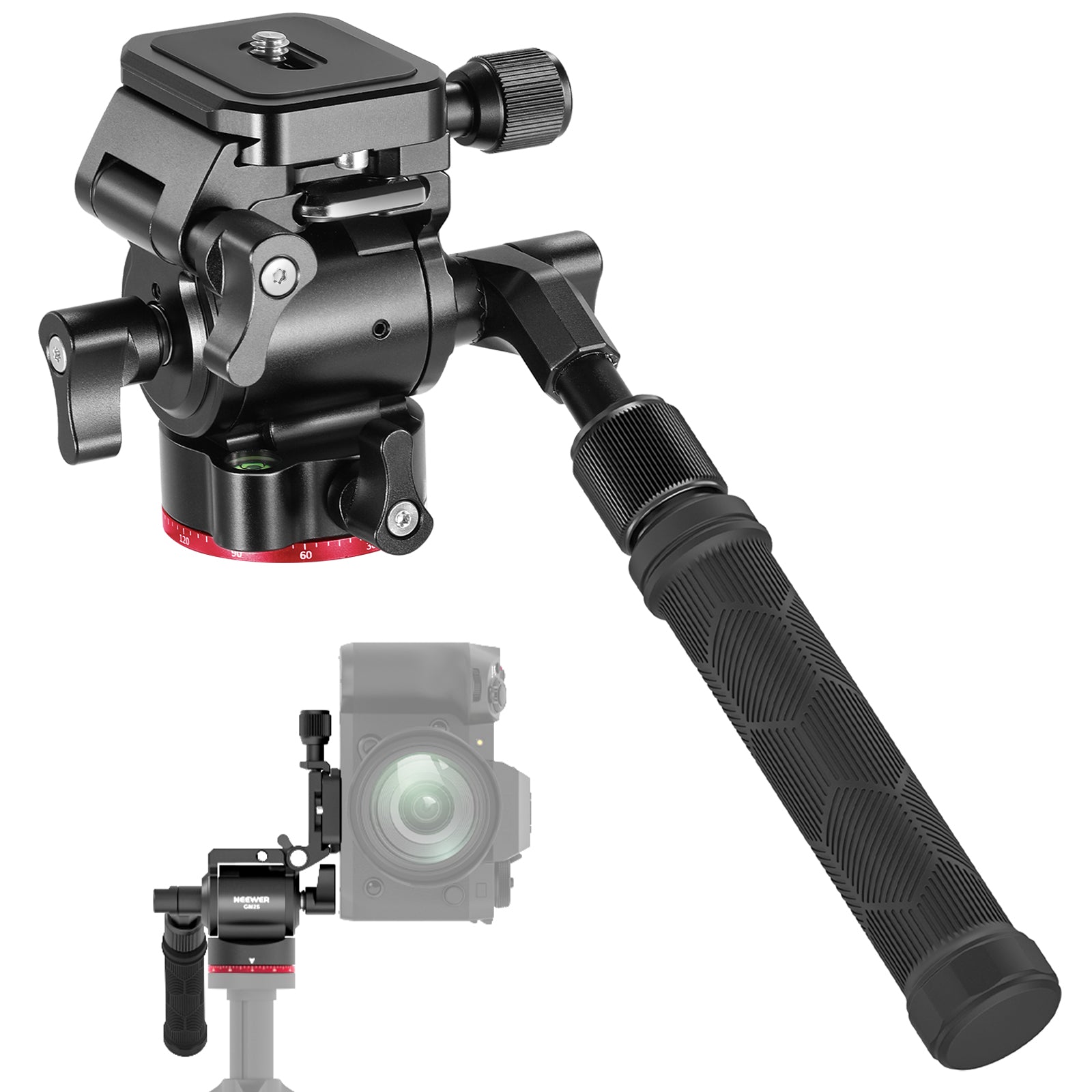 NEEWER GM26 Professional Video Tripod Head with Upgraded Horizontal Switch - Perfect for DSLR Cameras, Video Shooting & Live Streaming
