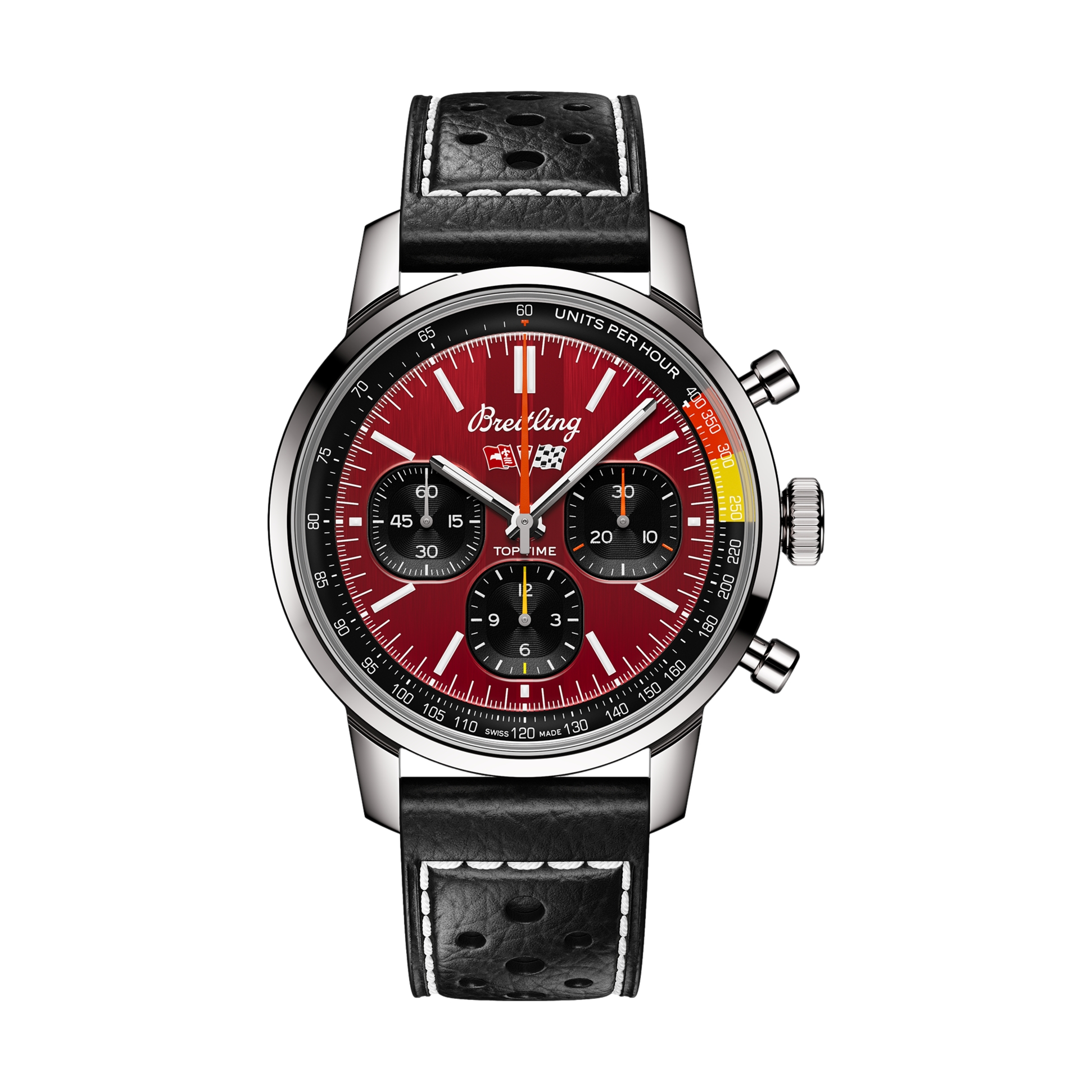 Top Time B01 Chevrolet Corvette 41mm Men's Watch - Red Dial on Genuine Leather Strap | Luxury Sports Chronograph for Racing Enthusiasts & Car Lovers