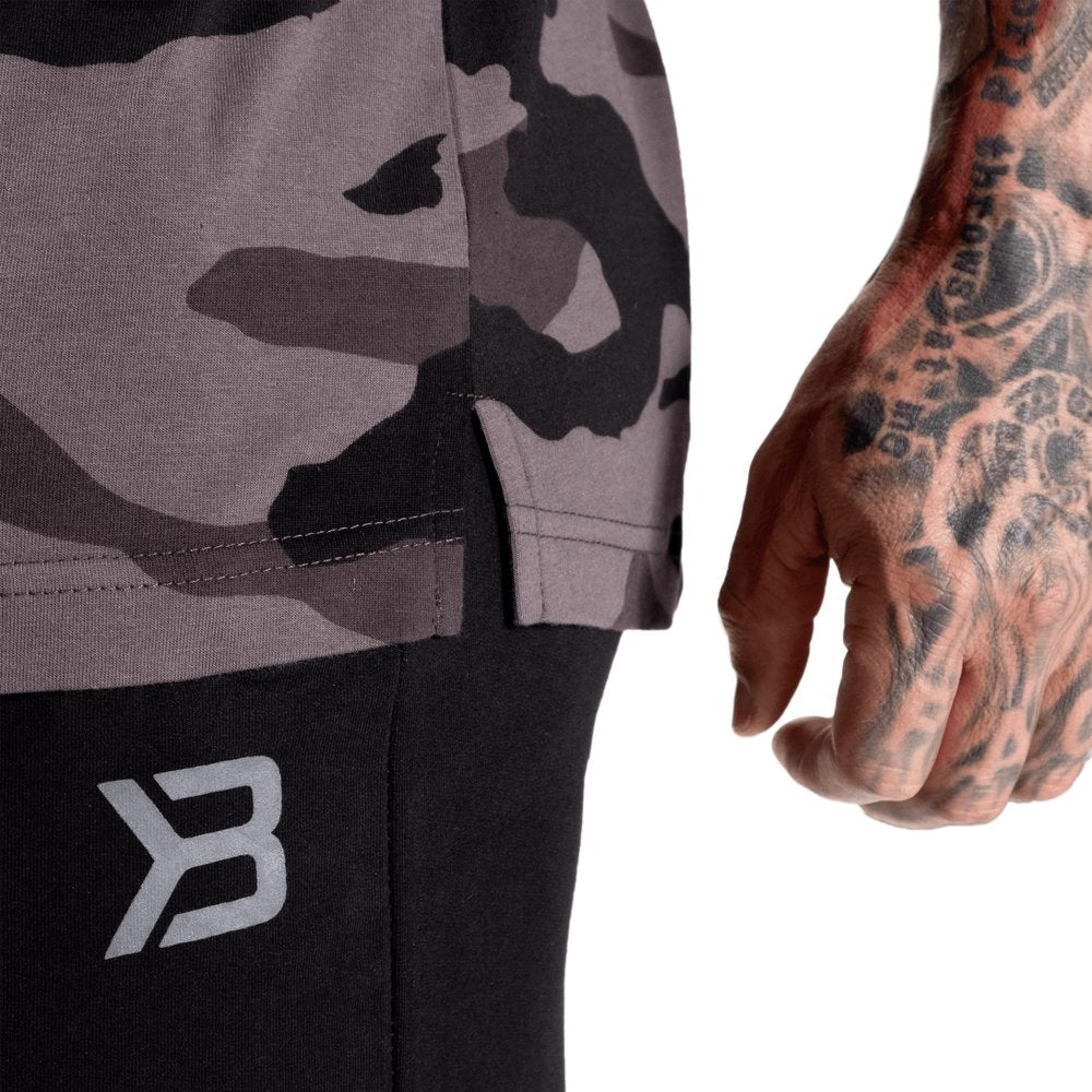 Better Bodies Gym Tapered Tee - Dark Camo Workout Shirt for Men | Moisture-Wicking Fitness Apparel for Weightlifting & Cross Training
