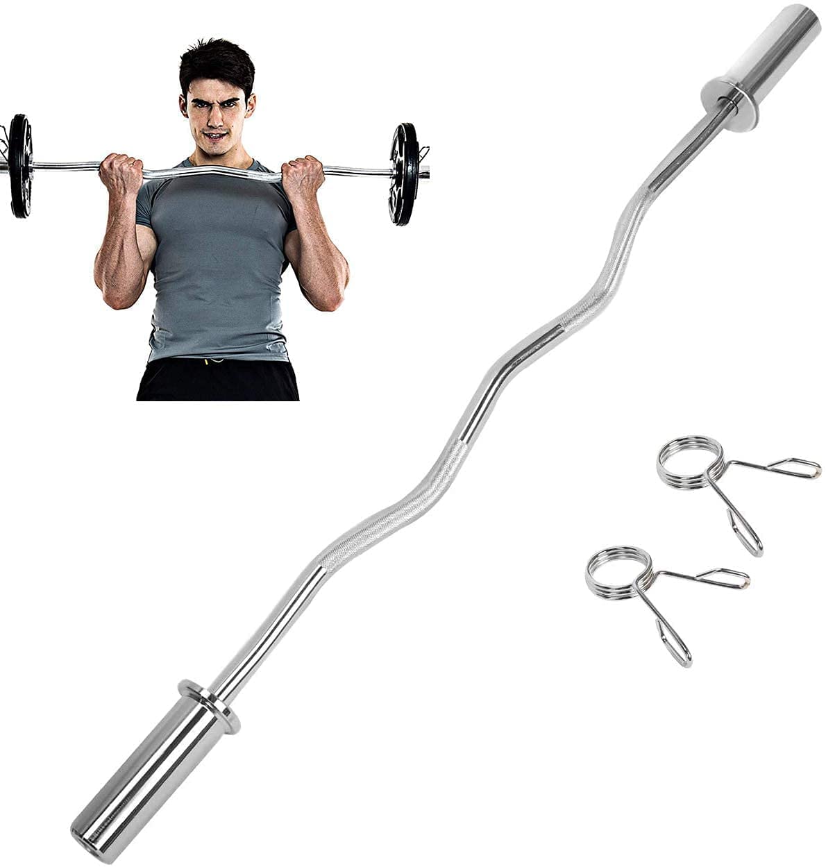 4/6/7Ft Olympic Weight Barbell Bar - Solid Iron Weightlifting Bar for Bench Press, Squat, Deadlift & Strength Training - Includes 2 Spring Collars - Compatible with 2 Inch Plates - Perfect for Home Gym & CrossFit Workouts