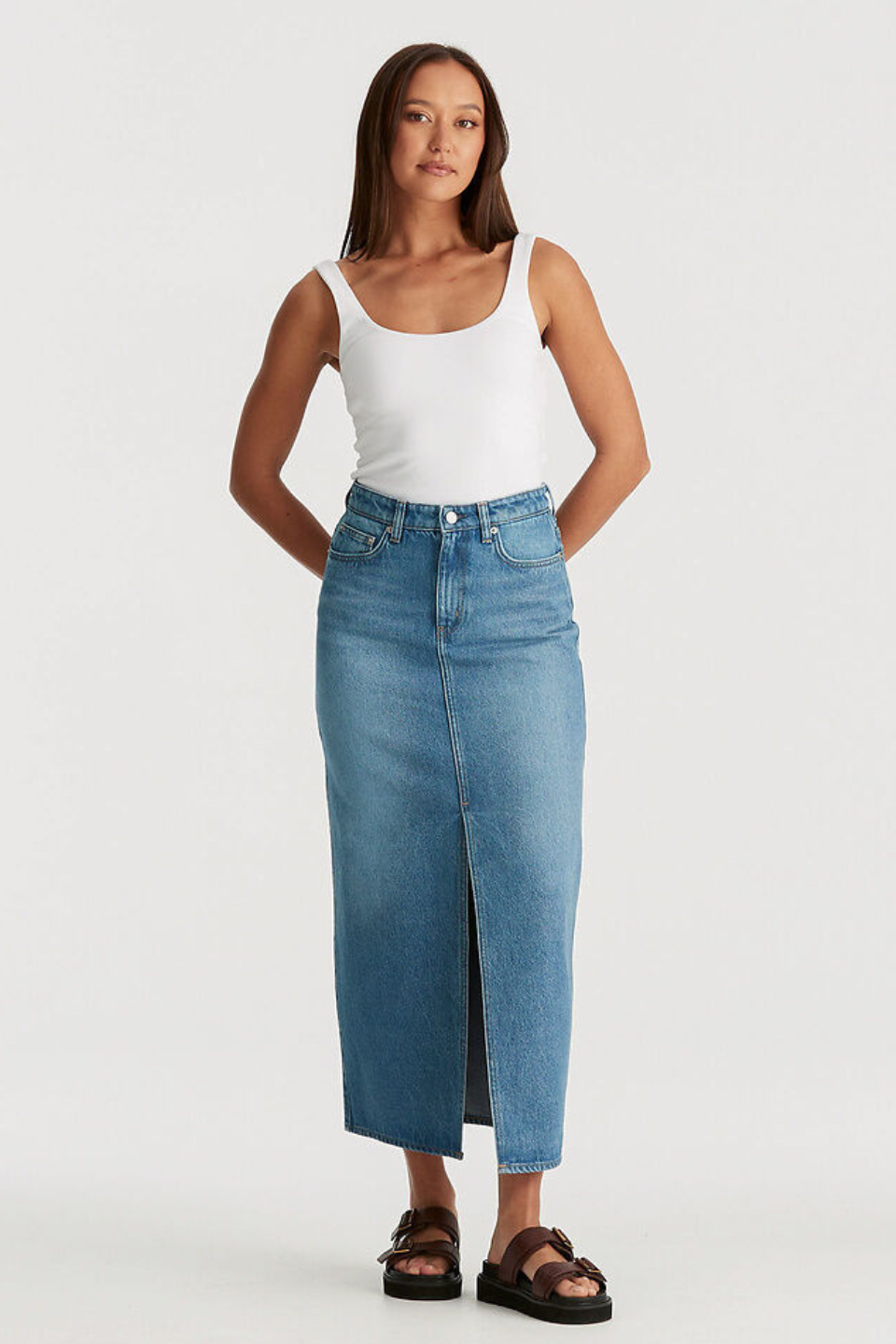 Hi Pacific Fade Blue Maxi Skirt for Women - Flowy Beach Skirt with Side Slit, Boho Summer Skirt - Perfect for Beach Vacations, Music Festivals and Casual Outings