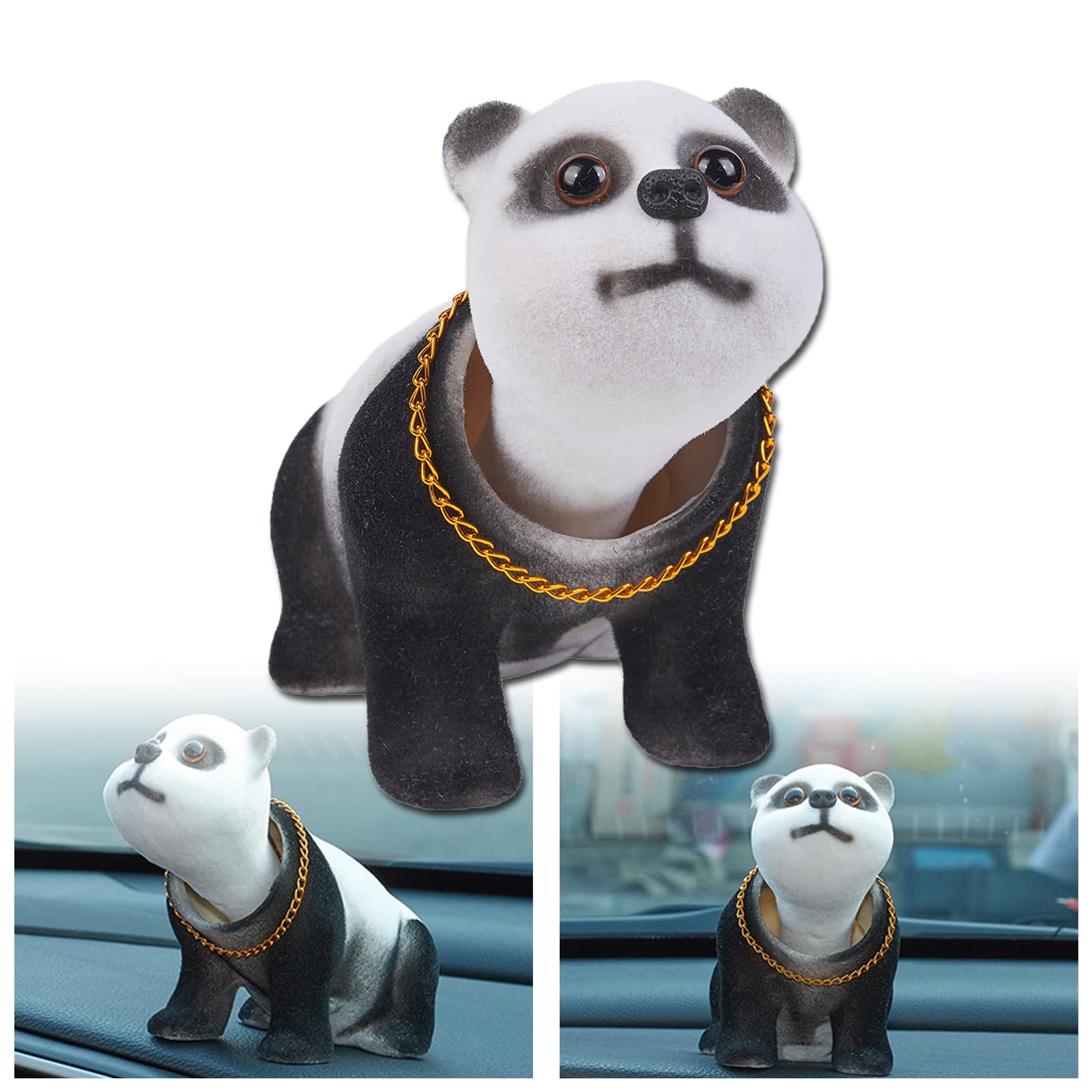 Lucky Panda Bobble Head Figurine - Cute Nodding Panda Car Dashboard Ornament for Vehicle Decoration | Perfect for Car, Office Desk, and Home Decor Gifts