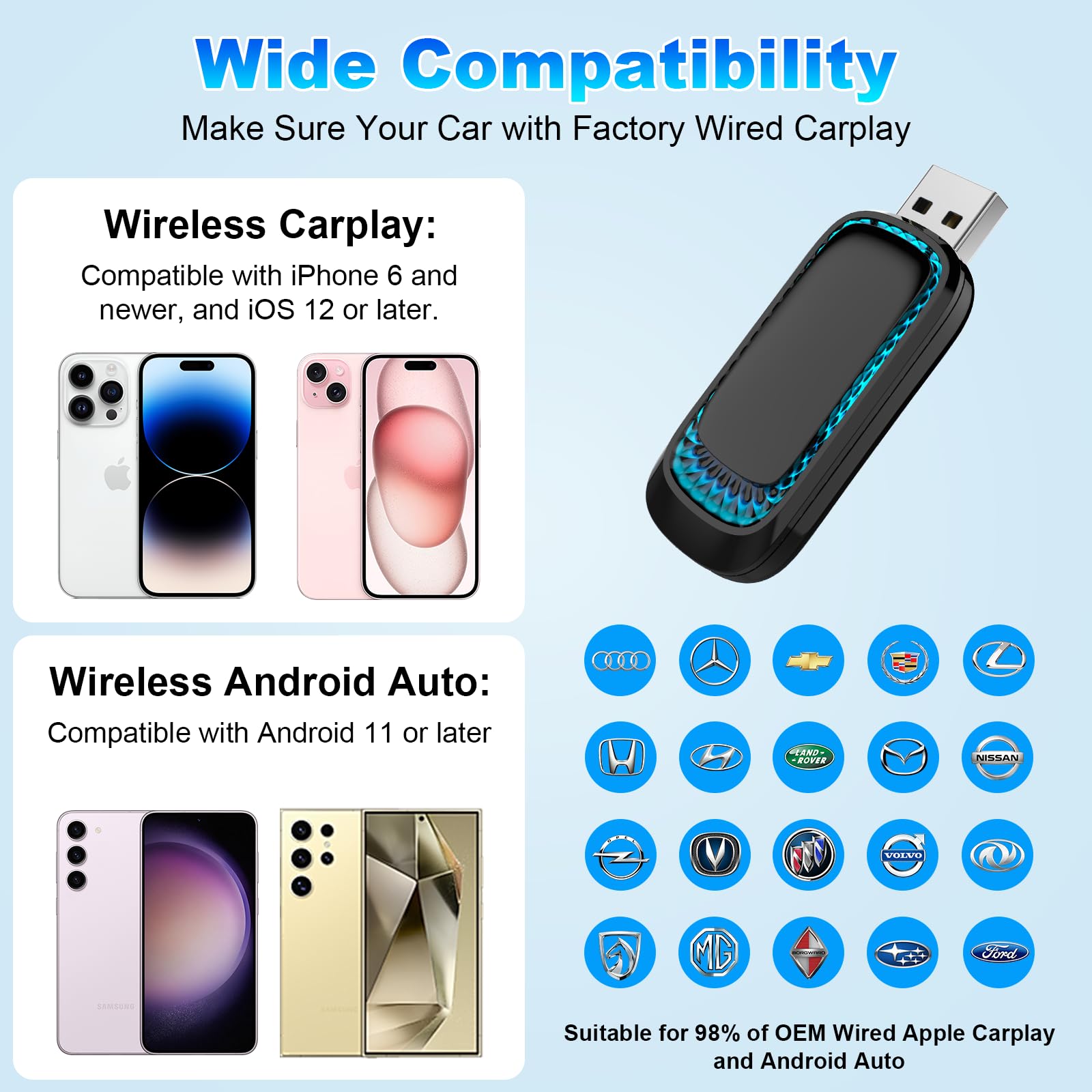 Wireless Android Auto & CarPlay Adapter - Mini USB Dongle Converts Wired to Wireless for iOS 10+/Android 11+ - Plug & Play for Seamless In-Car Connectivity - Perfect for Commuting, Road Trips & Hands-Free Navigation