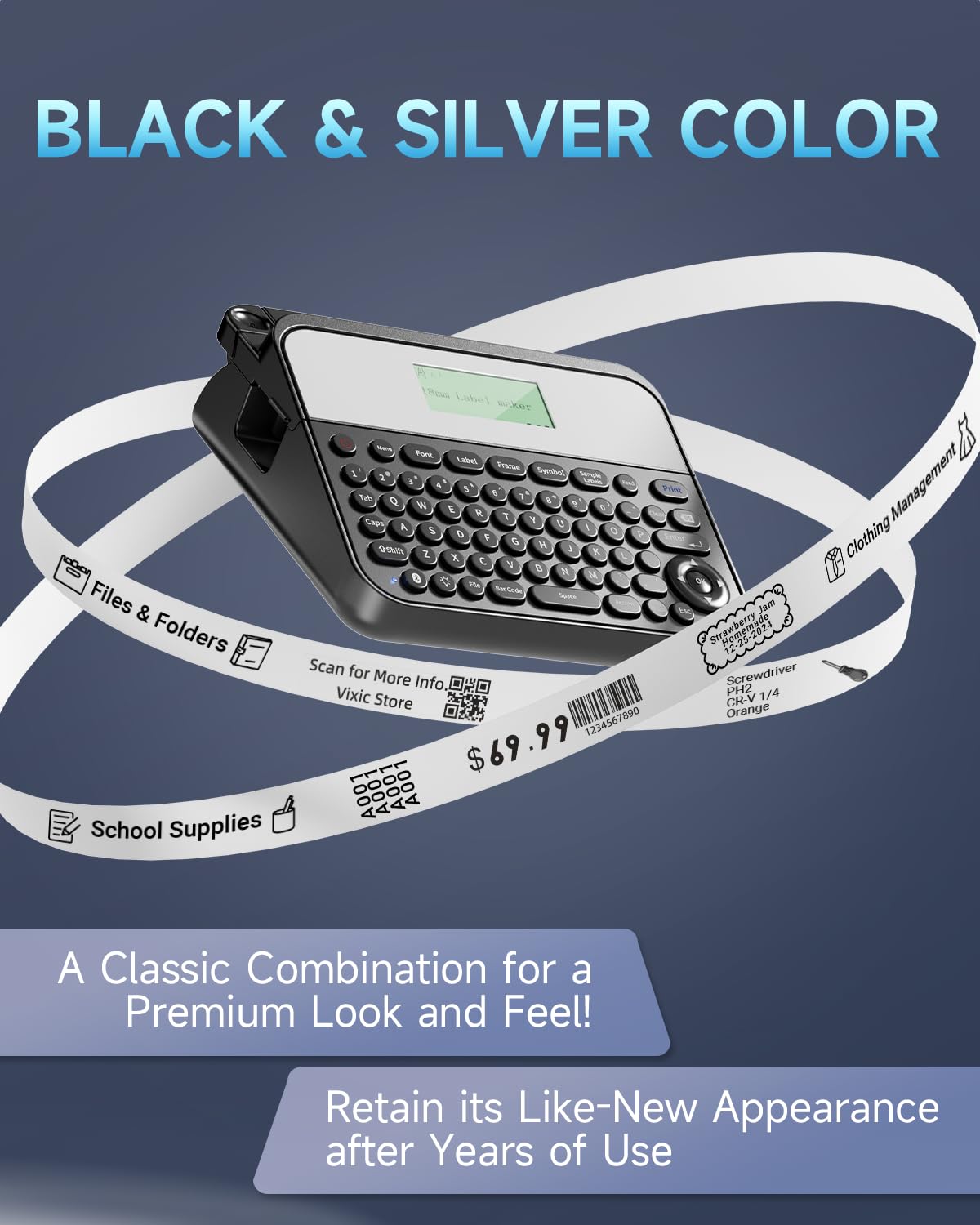D480BT Bluetooth Label Maker with Keyboard & Backlight - Rechargeable Label Machine with Waterproof Tape (Up to 3/4