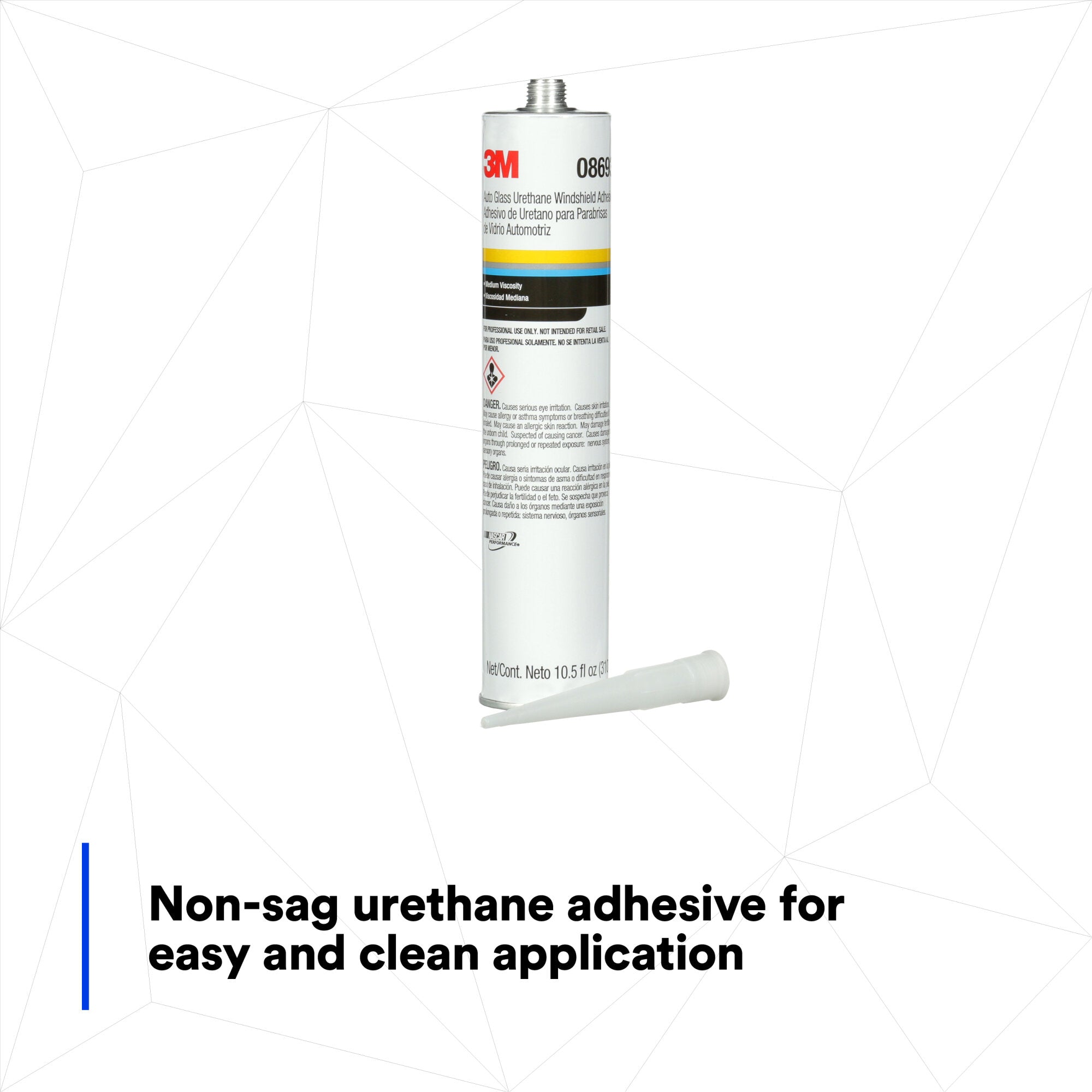 3M Auto Glass Urethane Windshield Adhesive 08693 - 10.5 fl oz Cartridge for Professional Windshield Installation & Auto Glass Repair - Perfect for DIY Car Maintenance and Professional Auto Body Shops