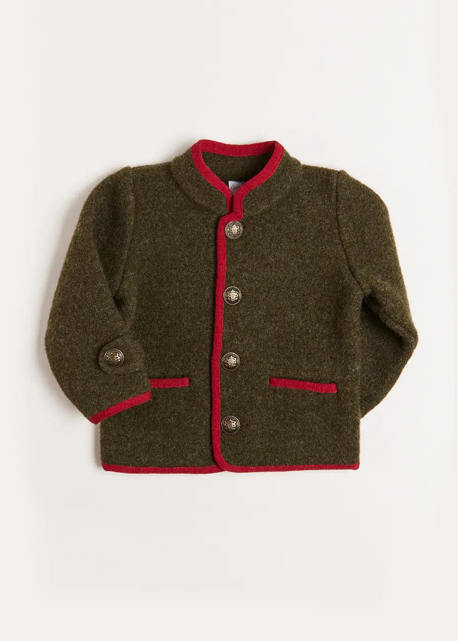 Stylish Green Austrian Single Breasted Contrast Trim Jacket for Kids (18 Months to 10 Years) - Perfect for School, Parties & Special Occasions
