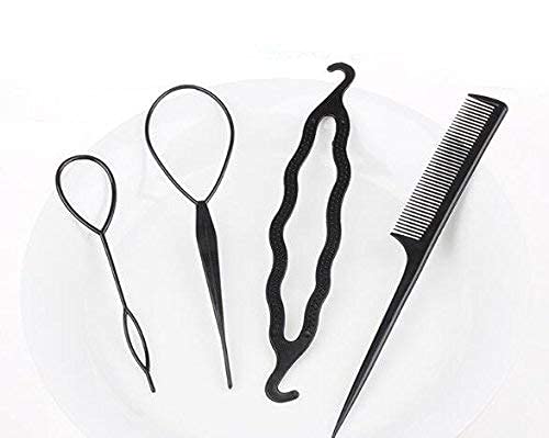 APSAMBR-4 Piece Bun Clip Hair Donut Maker Set - Magic Twist & Tie Curler Sponge for Perfect Buns | Hair Styling Tool for Women & Girls | Great for Weddings, Prom & Everyday Hairstyles