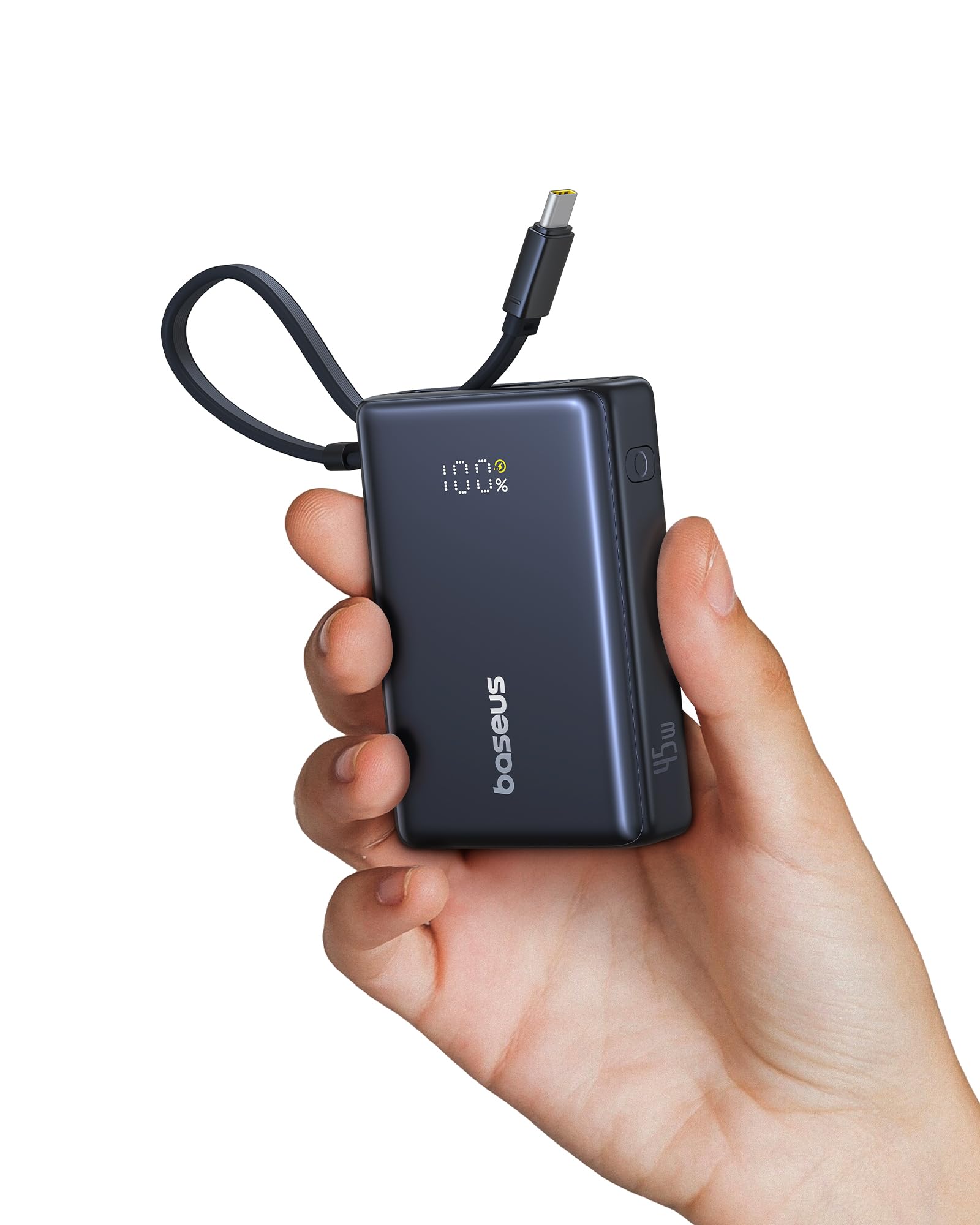 Baseus 10000mAh 45W Portable Charger with Built-in USB-C Cable | PPS/PD/QC Fast Charging Power Bank for iPhone 16/15/14/13, Samsung Galaxy S22/S21, Google Pixel, iPad | Travel, Camping & Emergency Charging Solution