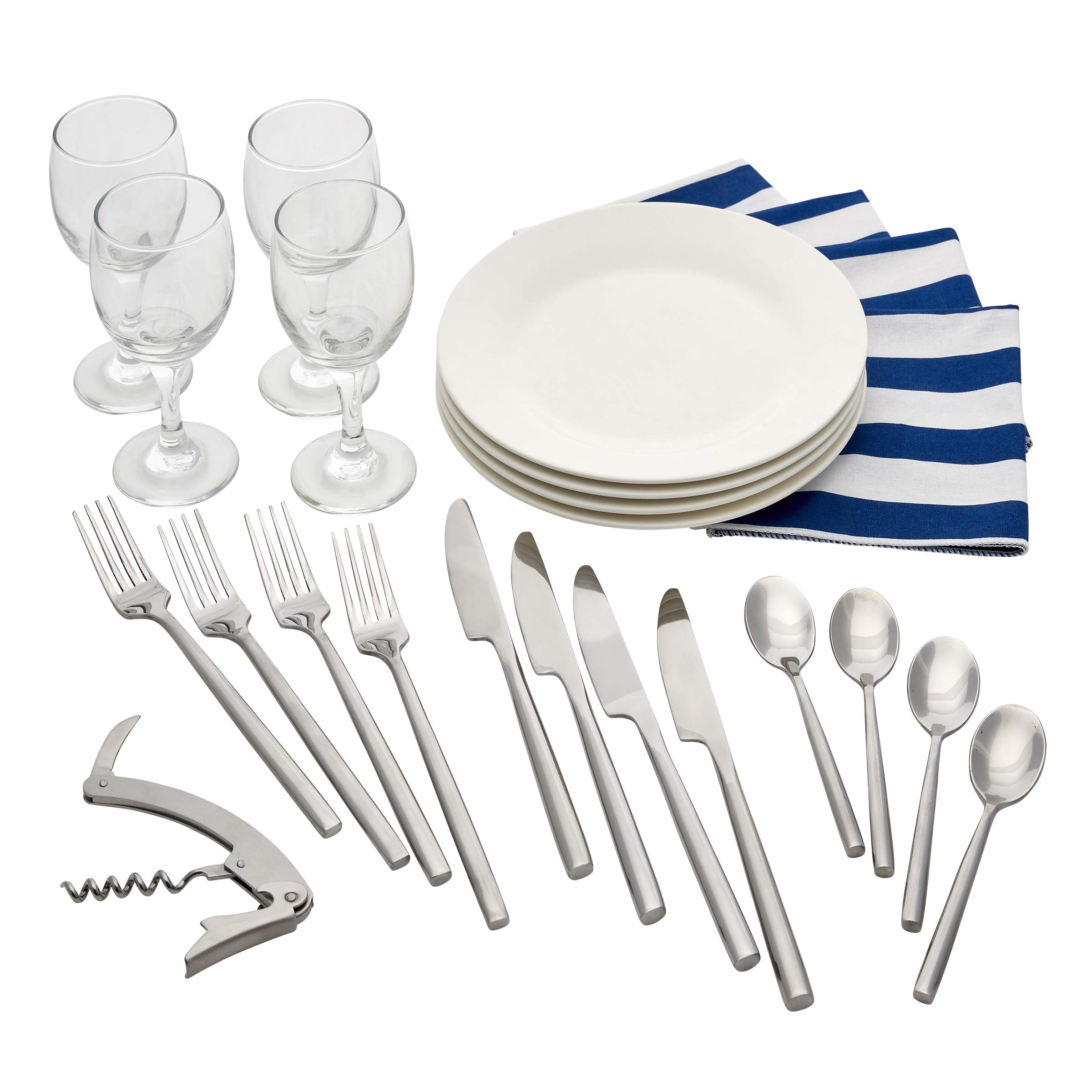 Hoan 5249894 Picnic Basket Set with Utensils & Dinnerware for 4 People - Portable Outdoor Dining Kit for Camping, Beach, Park & Family Gatherings