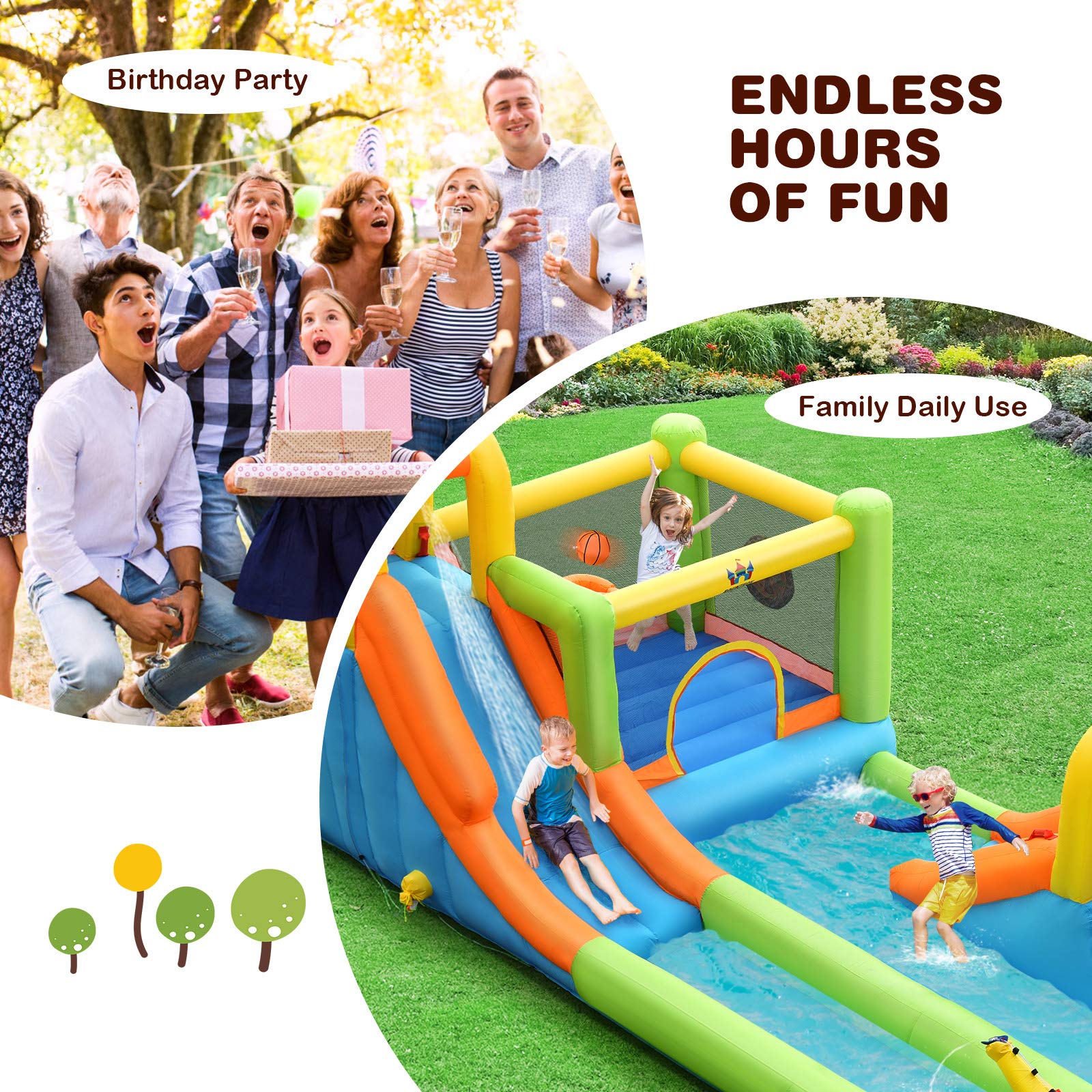 BOUNTECH 8-in-1 Mega Inflatable Water Slide Park with 950W Blower - Giant Bounce House with Long Slide & Splash Pool for Kids & Adults - Perfect for Backyard Parties, Summer Fun & Outdoor Water Activities