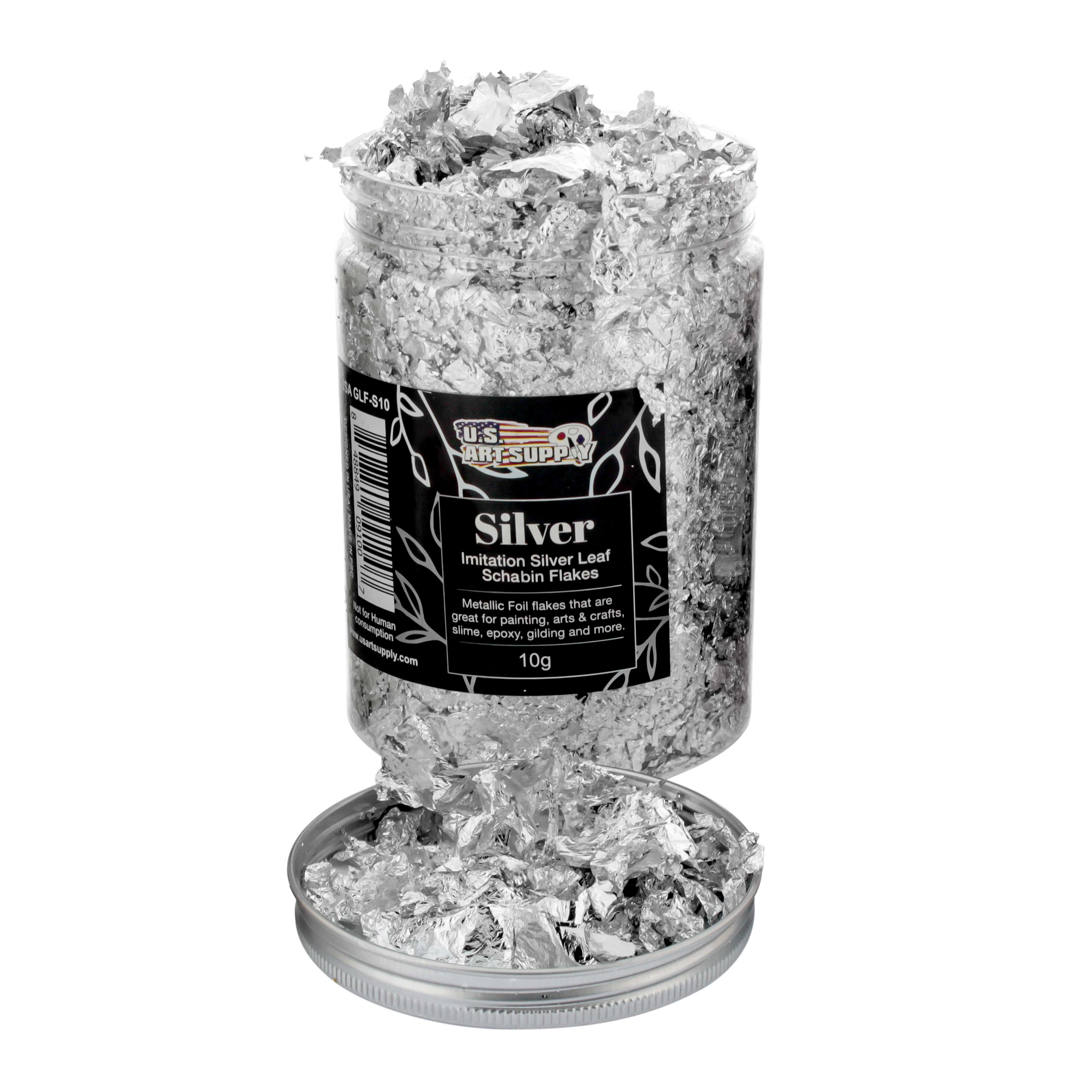 Metallic Foil Schabin Gilding Flakes - Imitation Silver Leaf (10g Bottle) for Resin Art, Nail Design, DIY Crafts, Painting, Jewelry Making, Slime & Home Decor | Premium Metal Leaf Flakes for Creative Projects & Artistic Applications