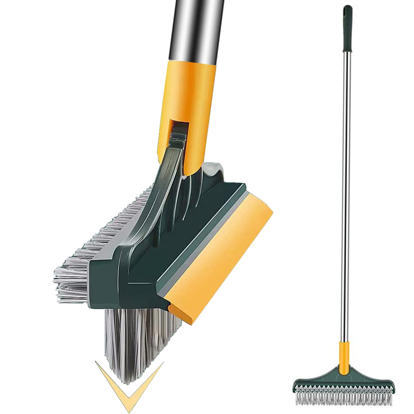 3 in 1 Floor Scrub Brush with Squeegee - Long Handle Bathroom & Kitchen Cleaning Brush - 120° Rotating Triangular Head for Tile, Wall & Deck Cleaning - Perfect for Hard Floors, Showers & Outdoor Surfaces