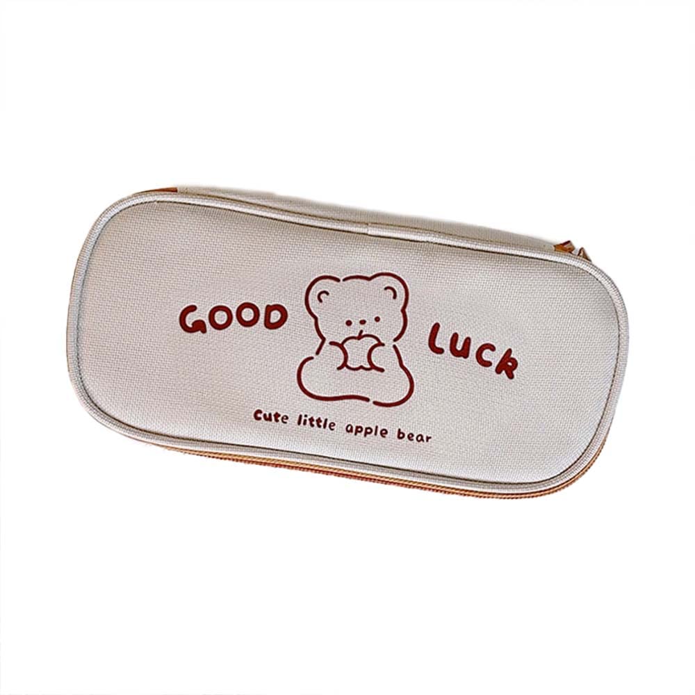 Cute Kawaii Bear Pencil Case for Girls - Large Capacity Canvas Pencil Pouch Organizer for School Supplies, Kids Stationery Bag (Bear Design) - Perfect for School, Office & Travel Organization