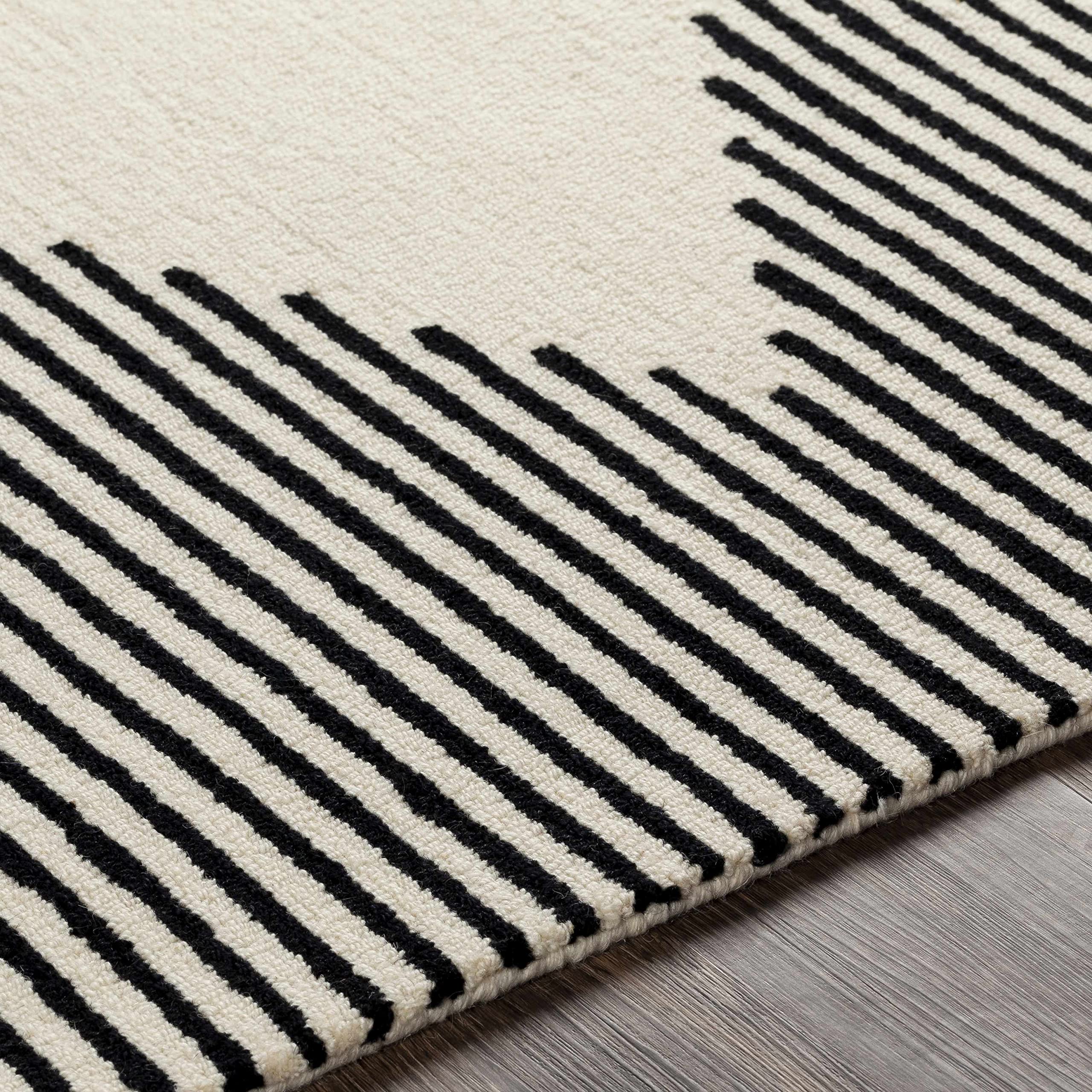 Hauteloom Walkerston Wool Area Rug 6' x 9' - Soft Contemporary Black & Beige Living Room Rug - Non-Slip Bedroom Carpet for Home Decor & Cozy Spaces