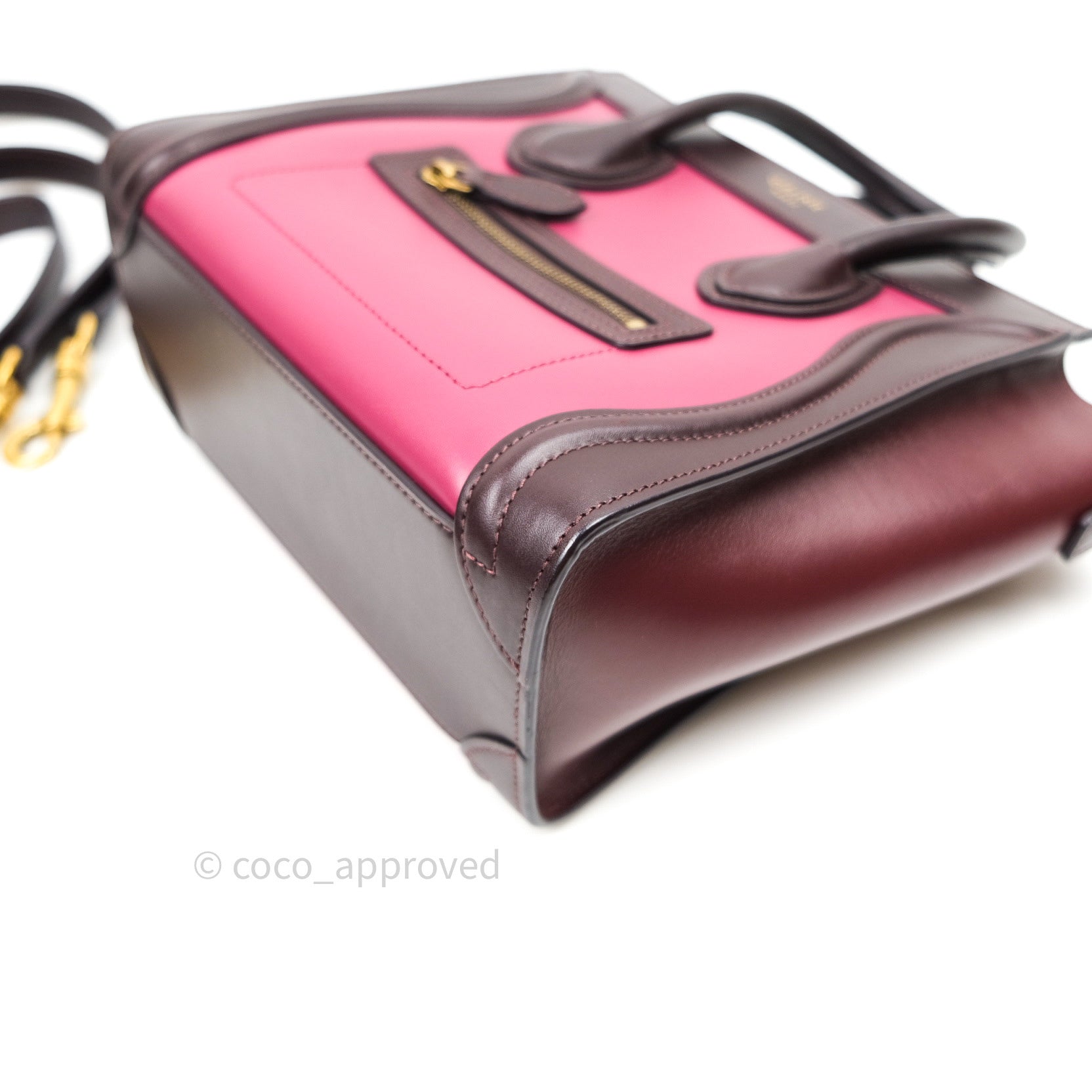 Celine Nano Luggage Tote Bag in Tri-Color Dark Red, Pink & Brown - Perfect for Work, Travel & Everyday Use