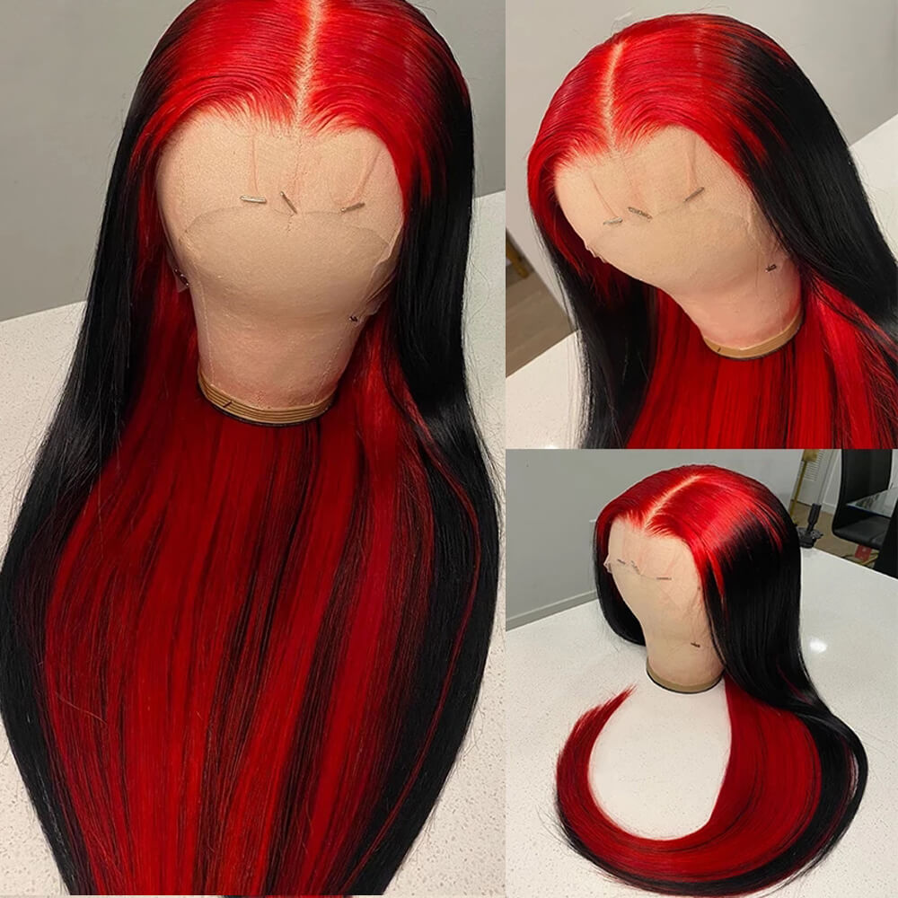 Eullair Red Roots Body Wave Straight Lace Front Human Hair Wig - Natural Inner Red Color | Perfect for Cosplay, Parties & Daily Wear