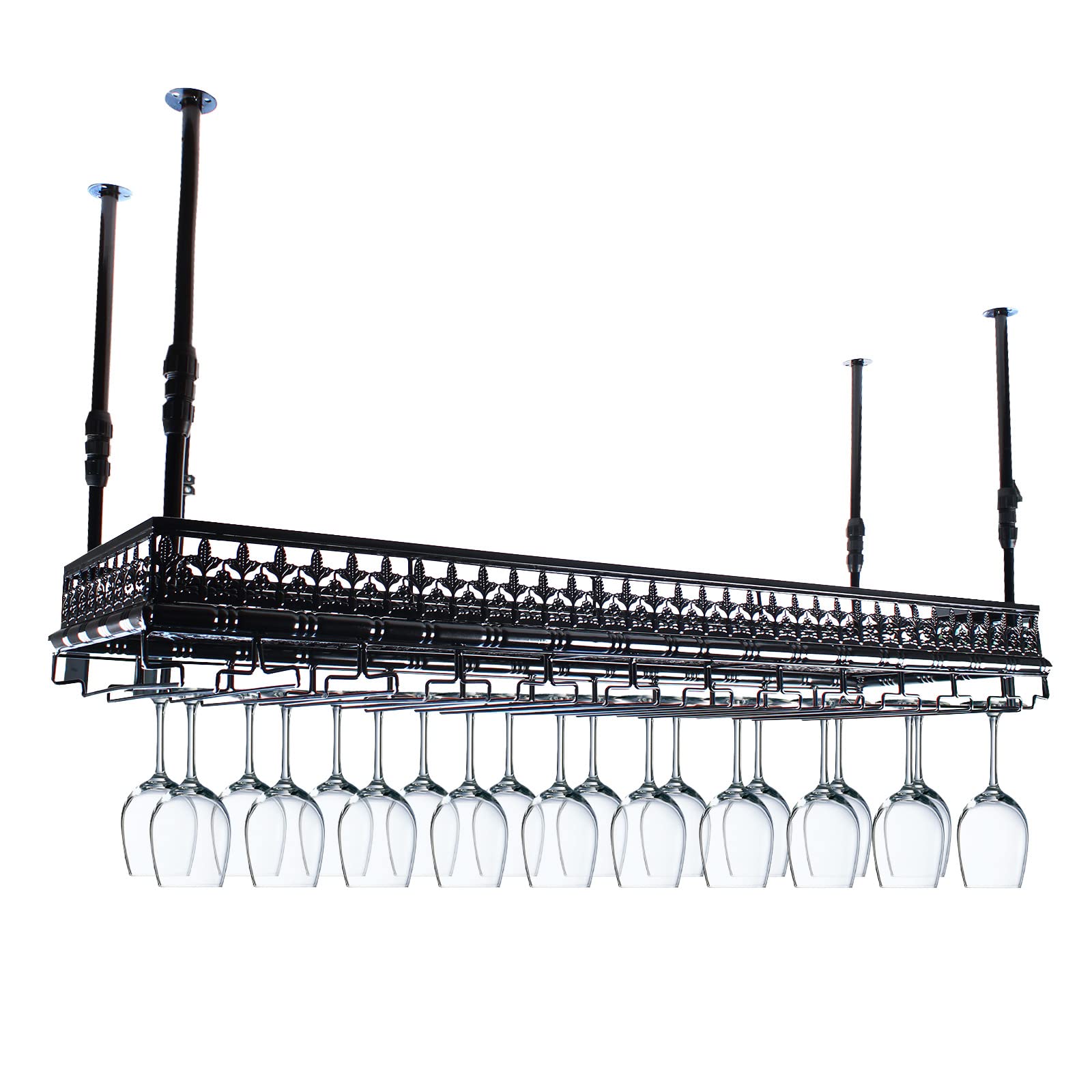 LOYALHEARTDY Adjustable Wall Mounted Wine Rack & Glass Holder - 48 Goblet Capacity, 47.24