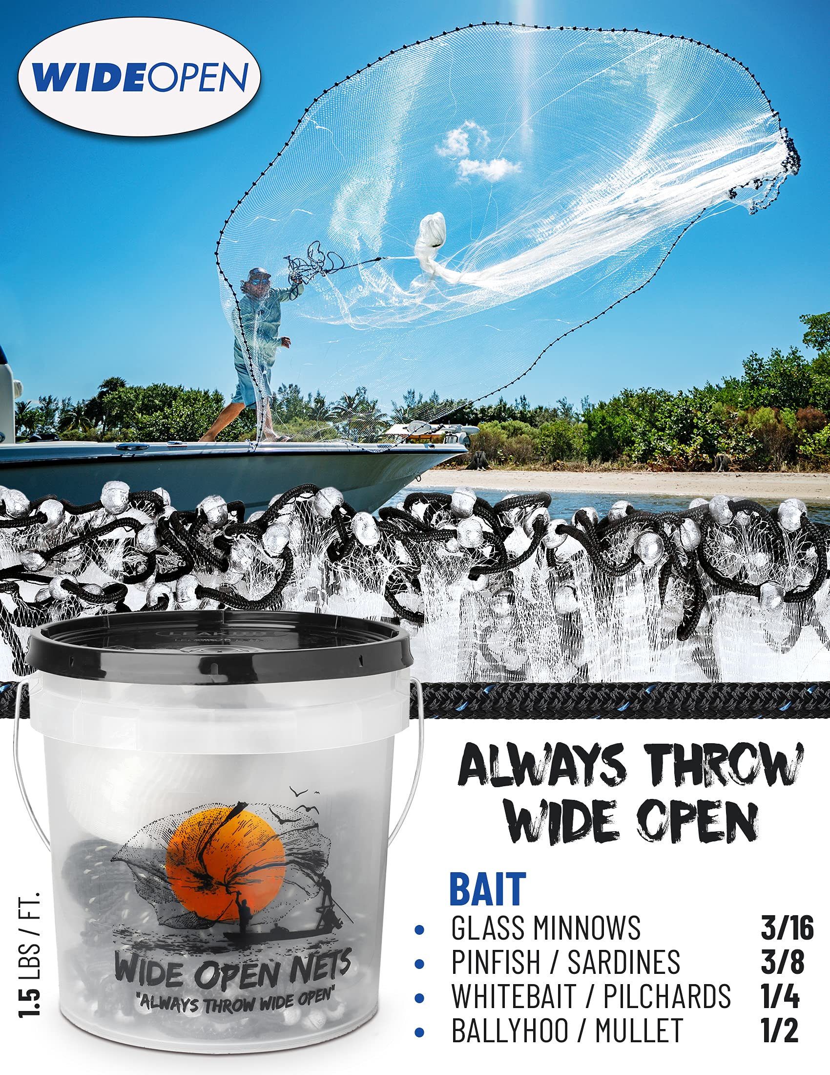 Premium Hand Cast Net for Fishing - Durable Casting Nets & Fish Traps for Minnow Bait - Saltwater & Freshwater Use in Lakes, Rivers & Ocean (1lb/Ft) - Ideal for Bait Collection & Recreational Fishing