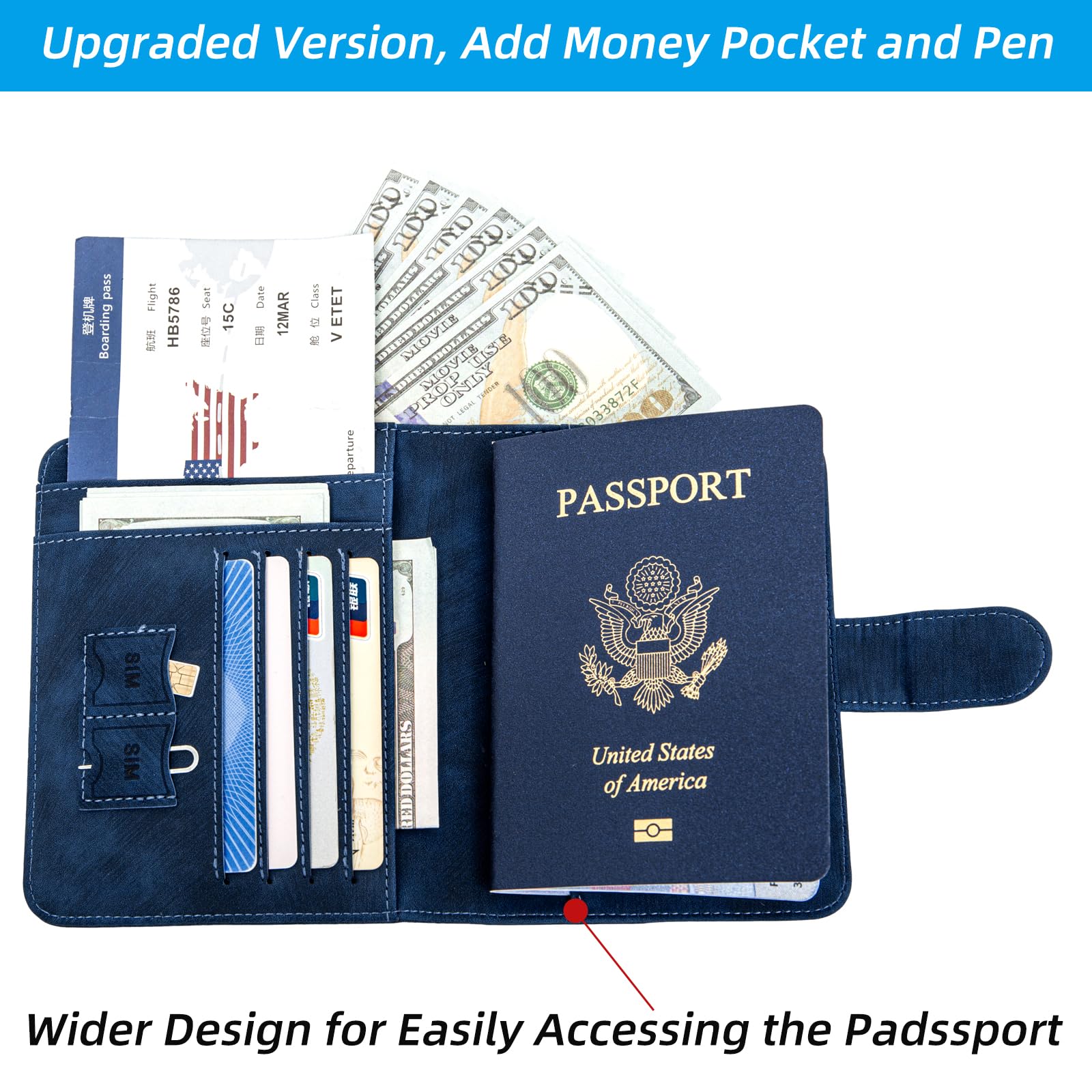 RFID Blocking Passport Holder Cover Wallet for Travel - Navy Blue Travel Essentials for Women & Men - Perfect for Airports, Vacations & Business Trips